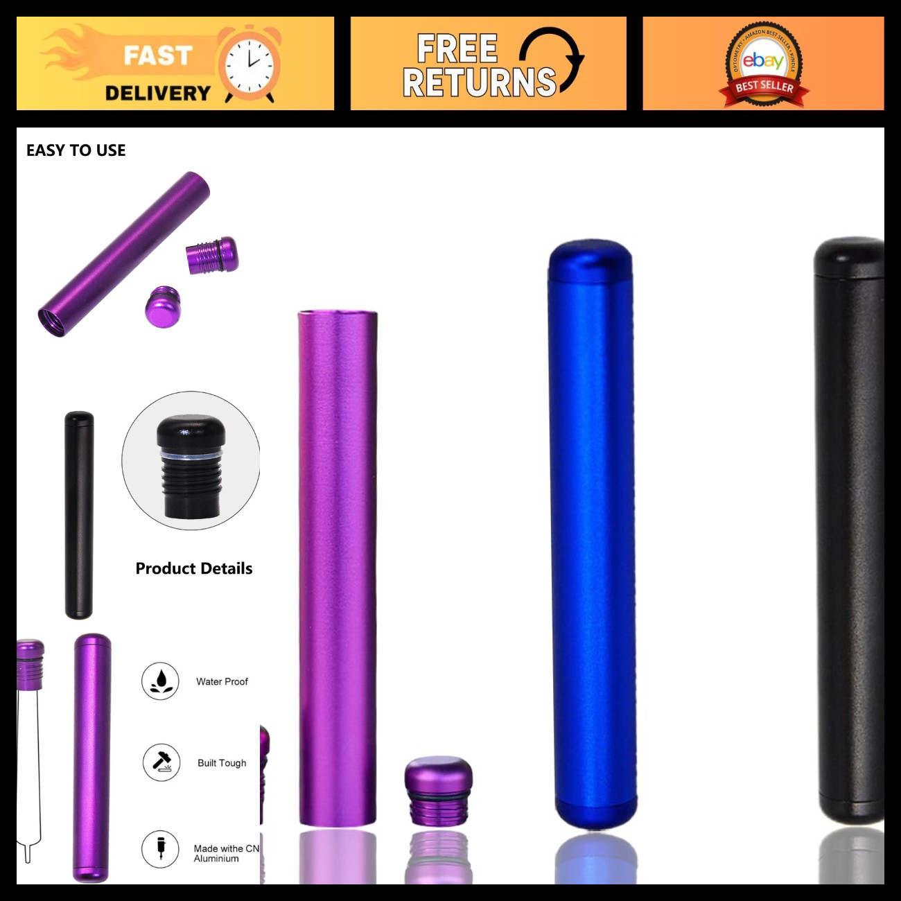 Portable Air Tight Metal Tube Container - Lightweight, Travel-Friendly, 3 Pack