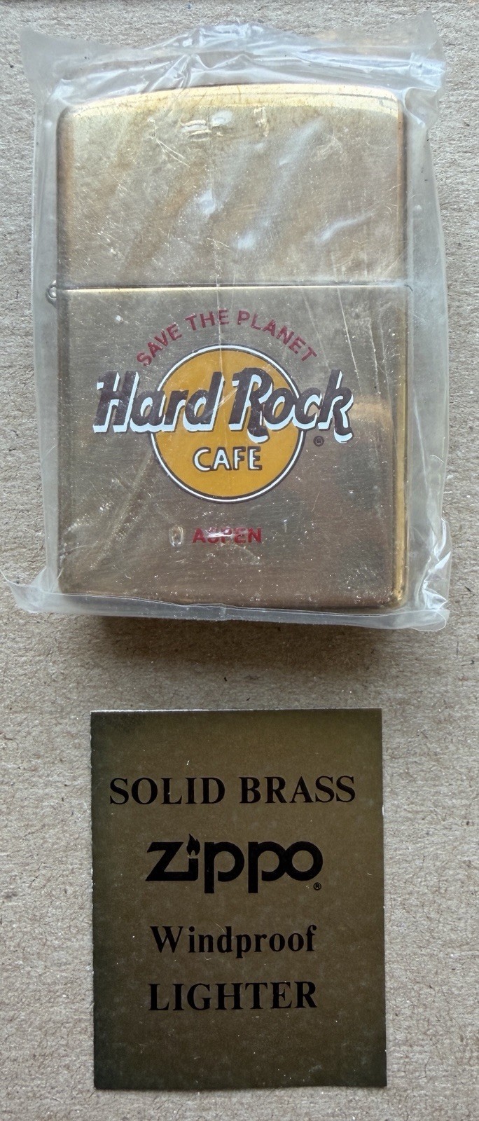 Vintage 1998 Hard Rock Cafe Aspen Zippo Solid Brass Windproof Lighter NOS
