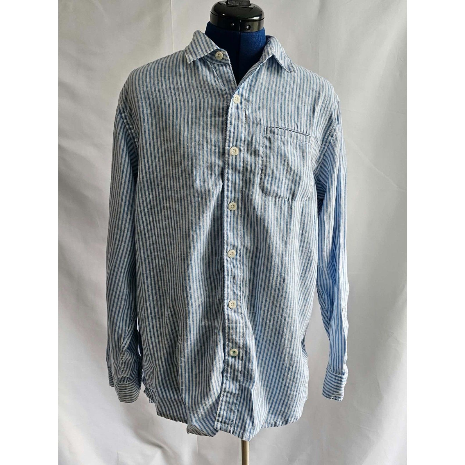 Vintage Tommy Bahama 100% Linen Blue Stripe Button Down Shirt S Coastalcore