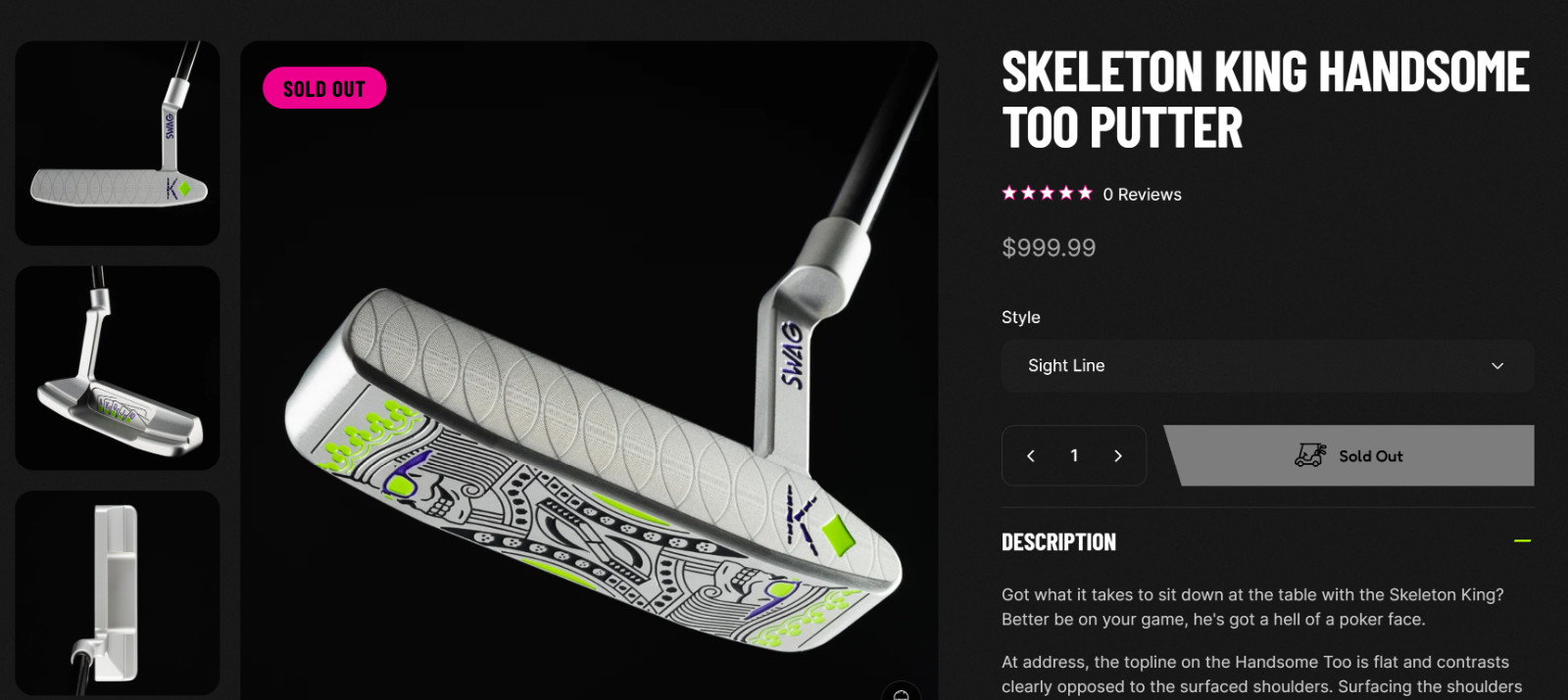 Swag Golf Skeleton King Handsome Too Putter - RARE Sold Out $999 Retail Swag Golf Skeleton King Handsome Too Putter - RARE Sold Out $999 Retail