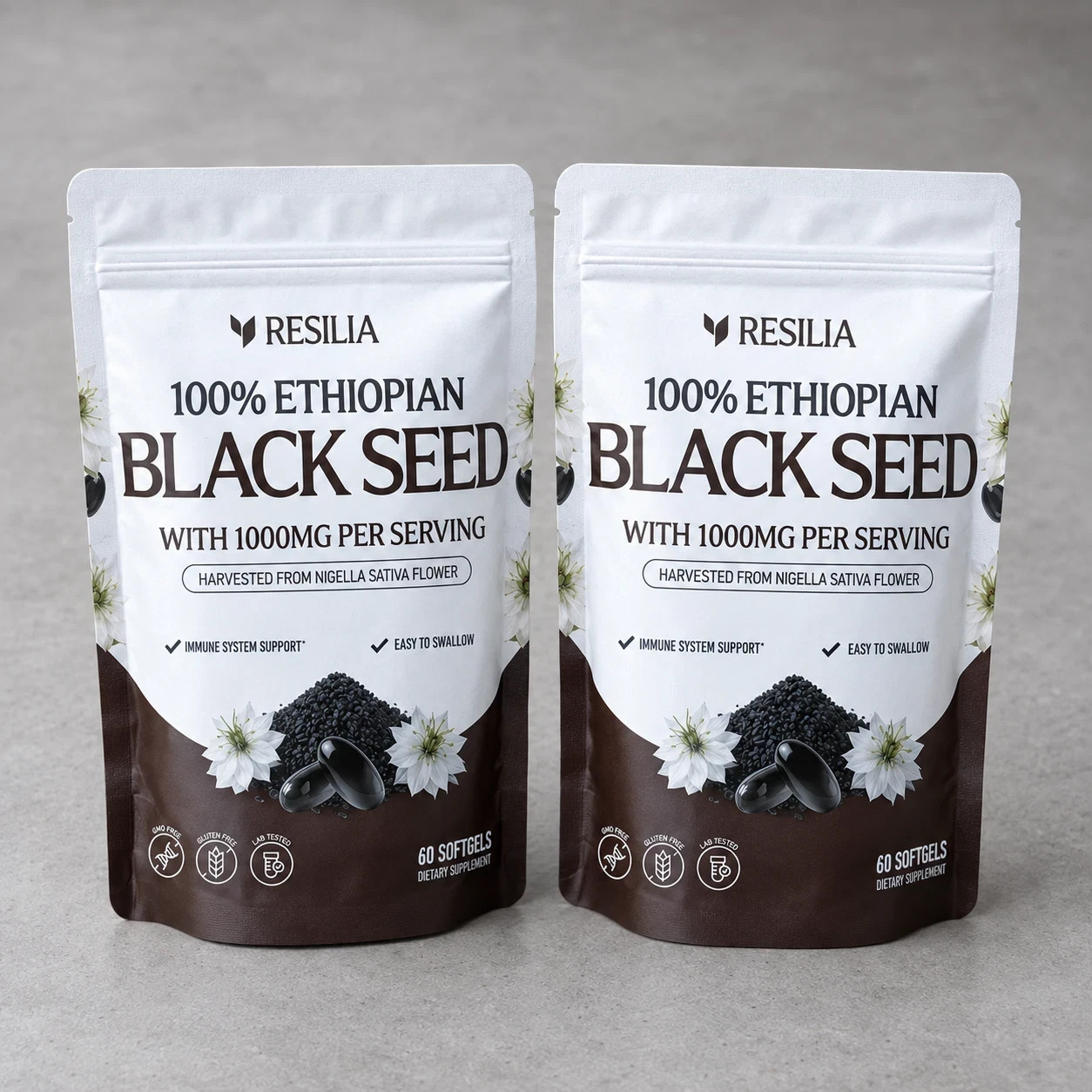 Natural Ethiopian Black Seed Oil 1000mg Softgels 4.64% Thymoquinone 60ct 2 Pack.