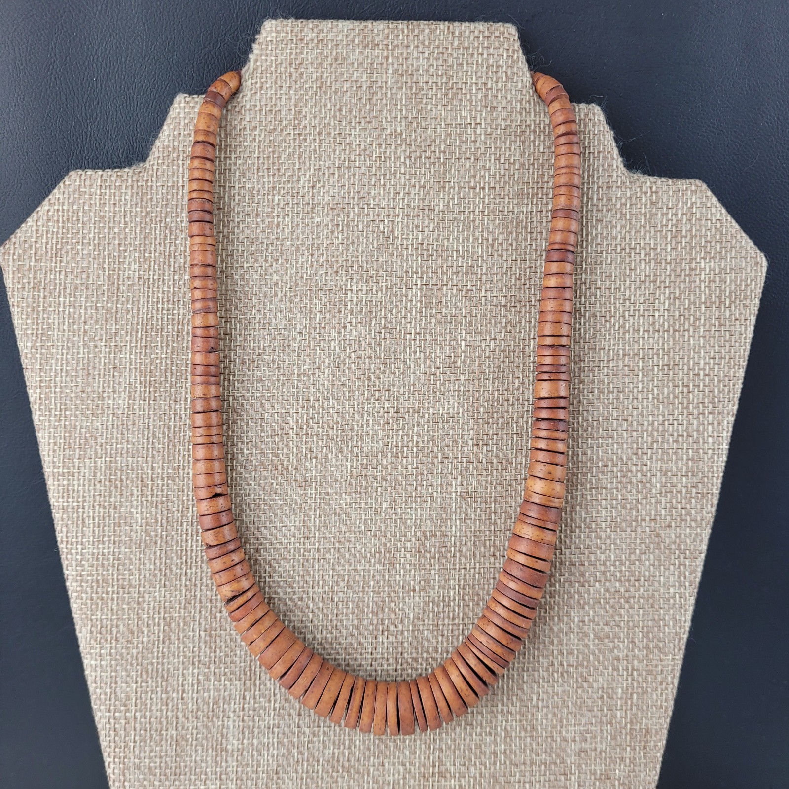 Vintage Variegated Wood Disk Bead Necklace 17\ Vintage Variegated Wood Disk Bead Necklace 17\