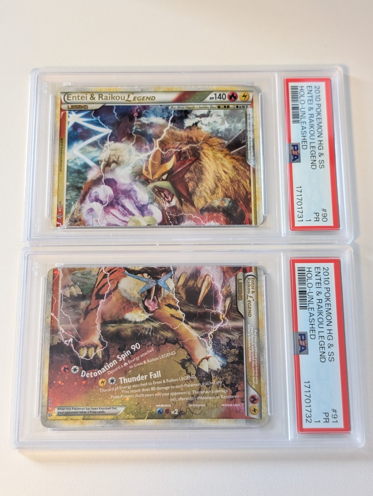 2x Pokemon HGSS Heart Gold Soul Silver Legend PSA 1 Entei & Raikou #90 #91 Holo