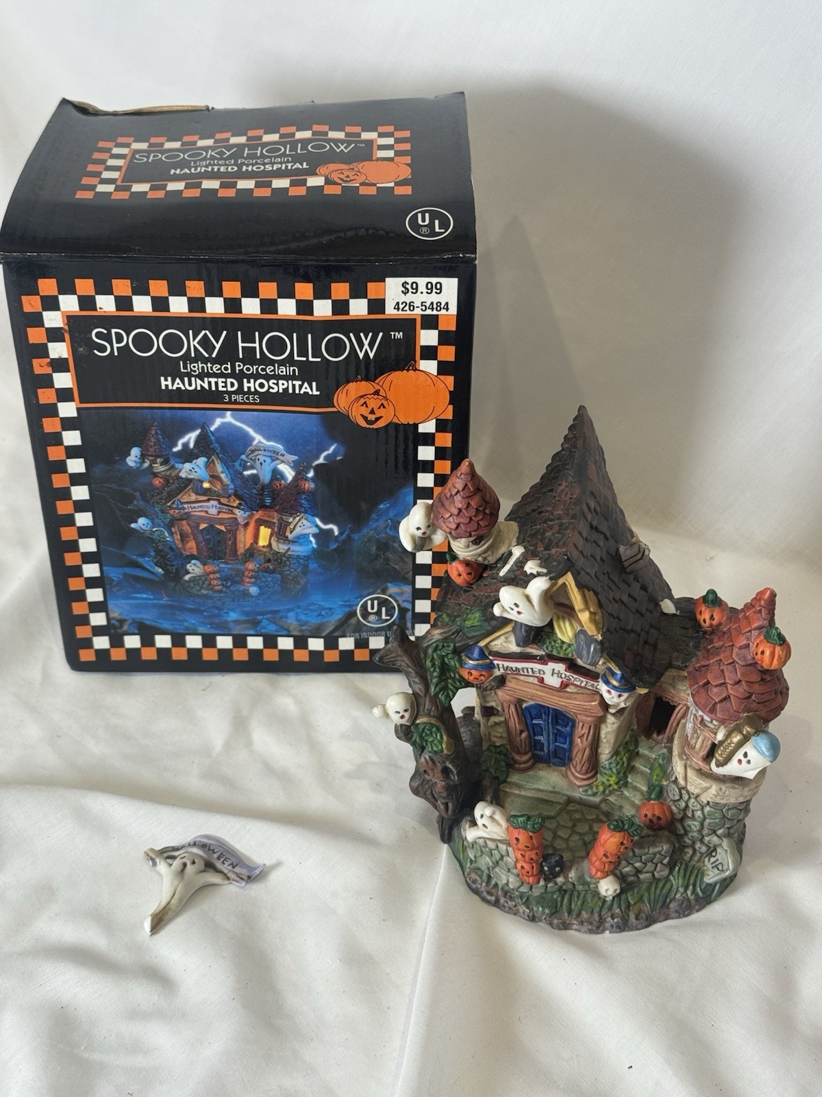 Spooky Hollow Haunted Hospital Halloween Village Porcelain Boxed Damaged READ