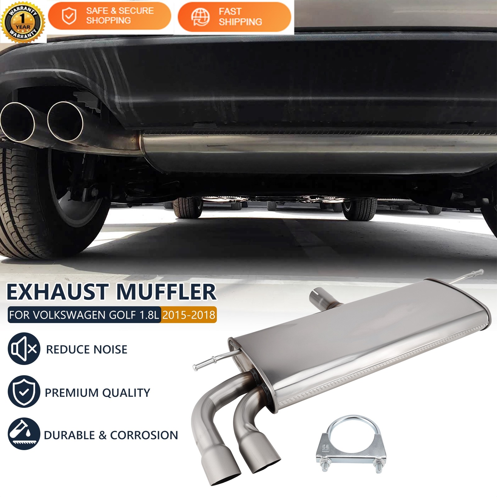 1x Rear Muffler Assembly For Golf 1.8L 2015 2016 2017 2018 Fast Shipping