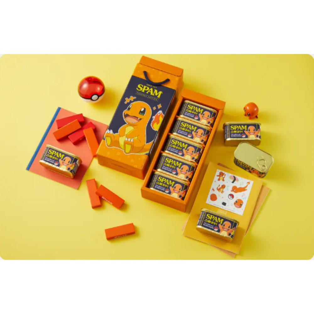 SPAM Pokemon Gift Set Tower 3 Box Set 1 Plush Keychain 7.05 oz (200g) x 5 cans