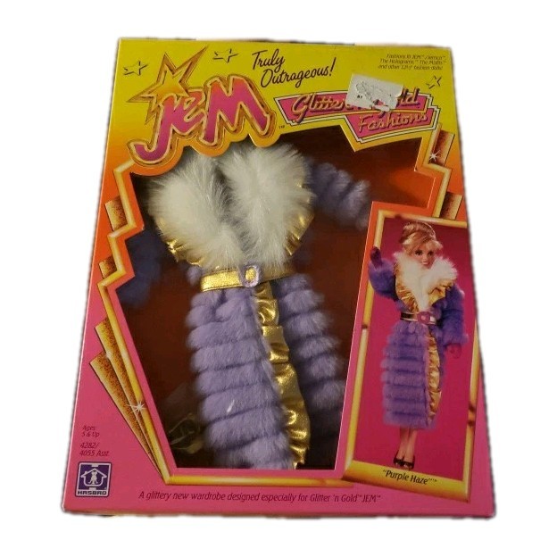 Hasbro Jem Glitter \'n Gold Fashions Purple Haze Faux Fur Coat 4282/4055 - 1986 Hasbro Jem Glitter \'n Gold Fashions Purple Haze Faux Fur Coat 4282/4055 - 1986