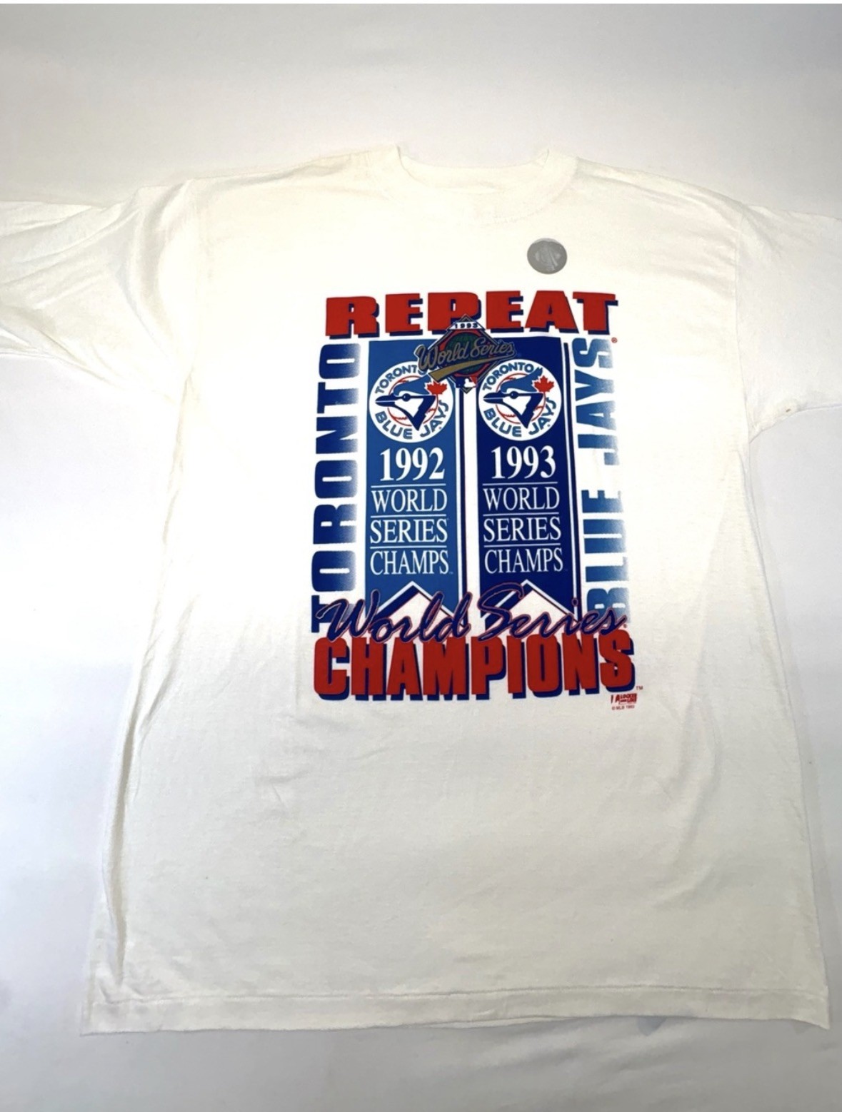 Vtg 1993 Toronto Blue Jays Repeat World Series T Shirt XL Locker Line Deadstock