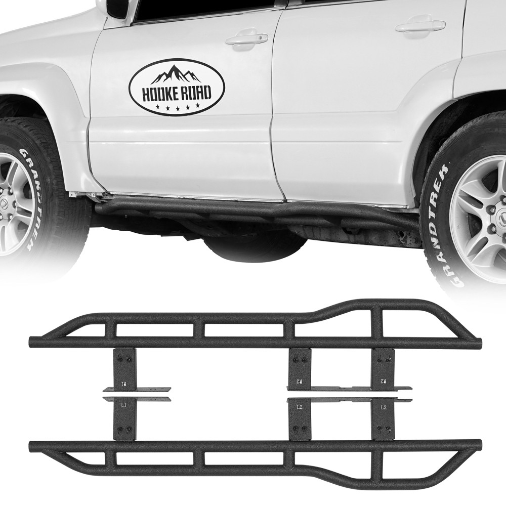 Fit 2003-2009 Lexus GX470 Pair Steel Tubular Slider Rocker Guards w/ Kick-Out