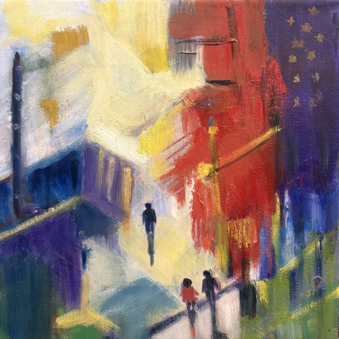 Original Colourful  Abstract Cityscape Painting Impasto 10x10 in Unframed