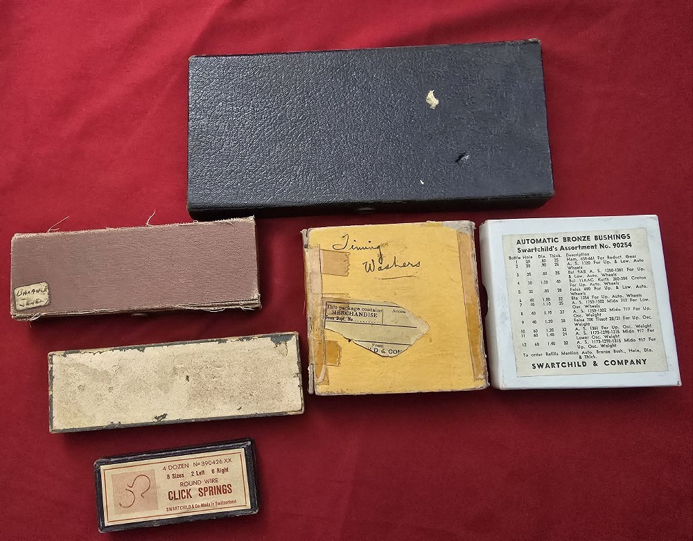 Watchmaker\'s Estate Vintage Antique Grouping of Watch Parts in Original Boxes