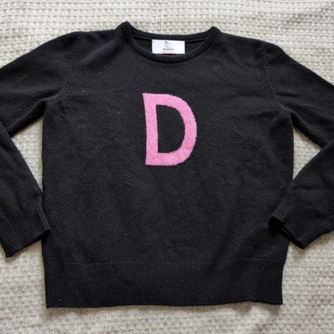 Hades Sweater Womens Small Black Lambswool D Intarsia Crewneck Pullover Knit
