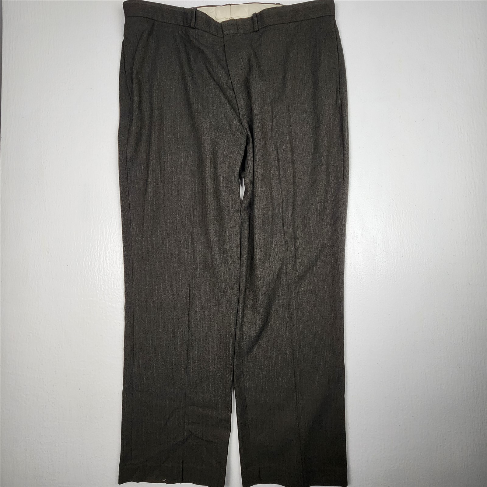Vtg Polo Ralph Lauren 42x32 Brown Herringbone Poly Flex Tweed Full Cut Trousers