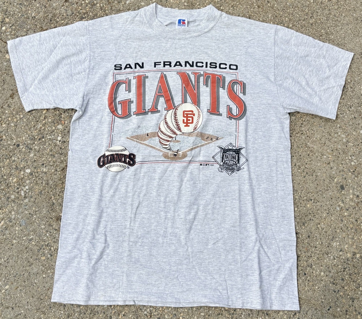 1992 Vintage San Francisco Giants T-shirt Gray Size L Russell Athletics MLB