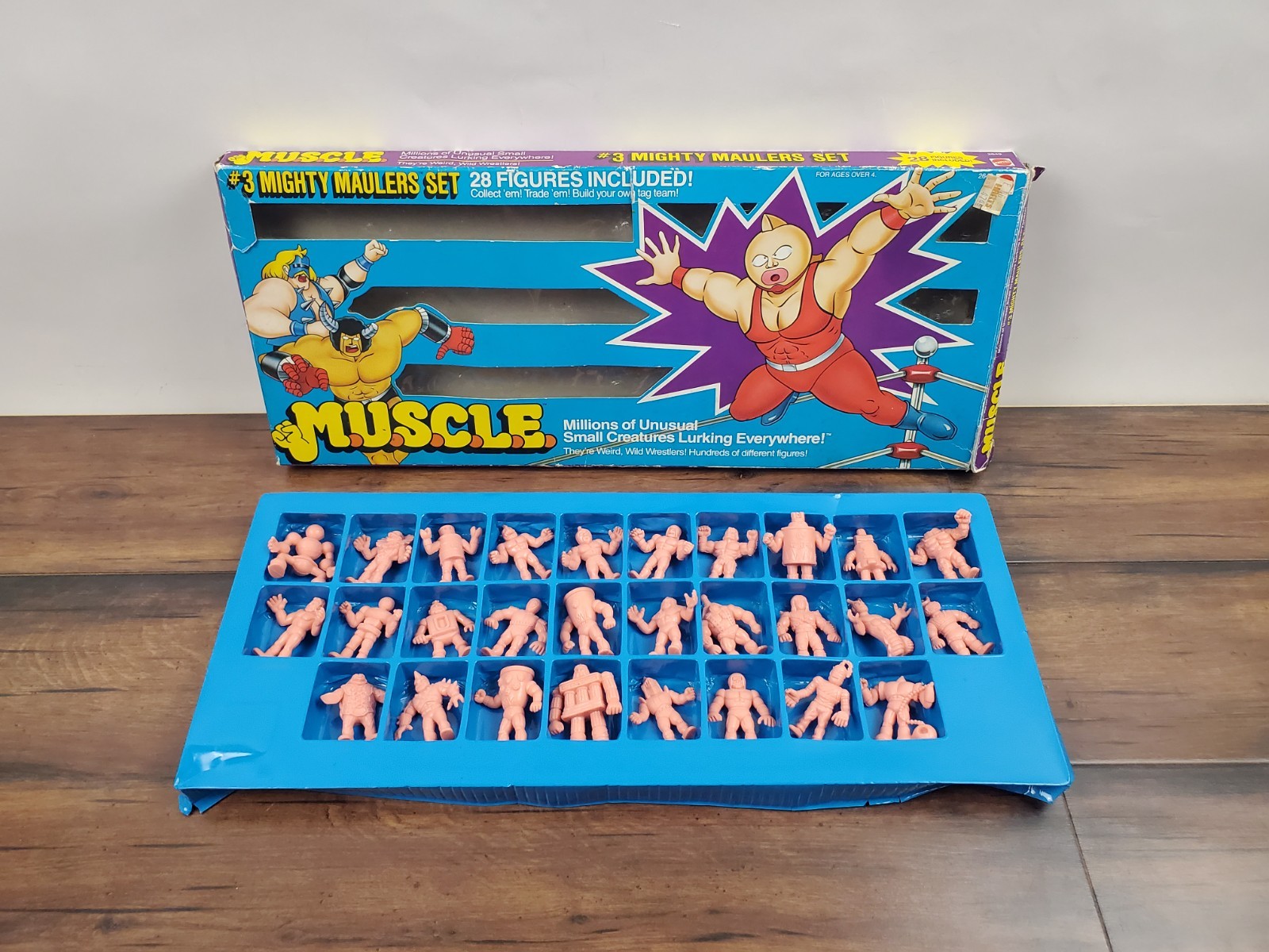 Vtg 1985 Mattel M.U.S.C.L.E. MEN #3 Mighty Maulers Box Gift Set 28/28 Complete