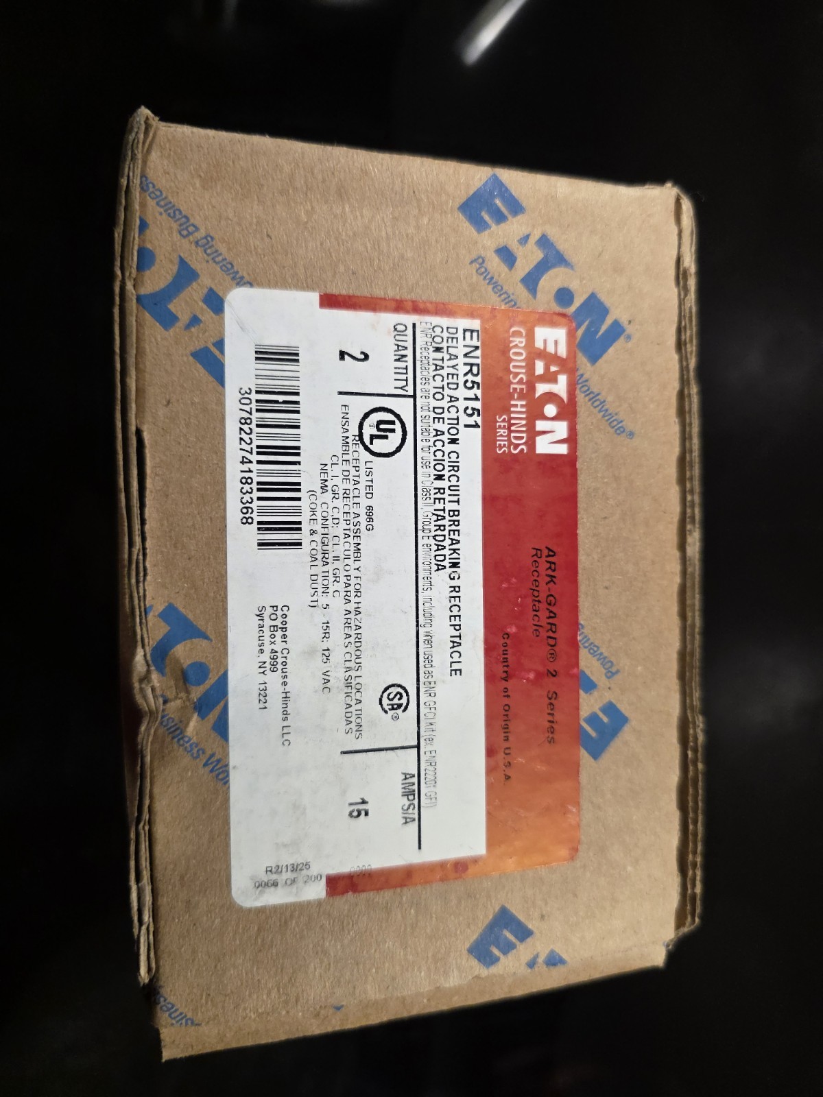 Eaton Crouse Hinds ENR5151 Explosion-Proof Rec 2P3W 15A 125 Single Unit