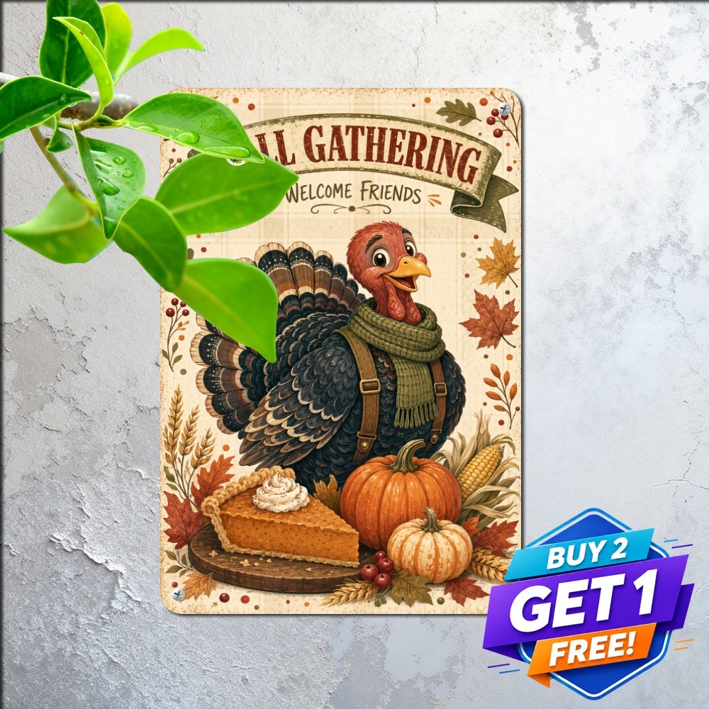 Happy Thanksgiving Turkey Autumn Fall Harvest Plaque Retro Metal Tin Sign