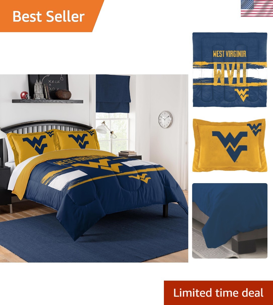 West Virginia Mountaineers 3-Piece Comforter Set – Full/Queen Warmth & Style
