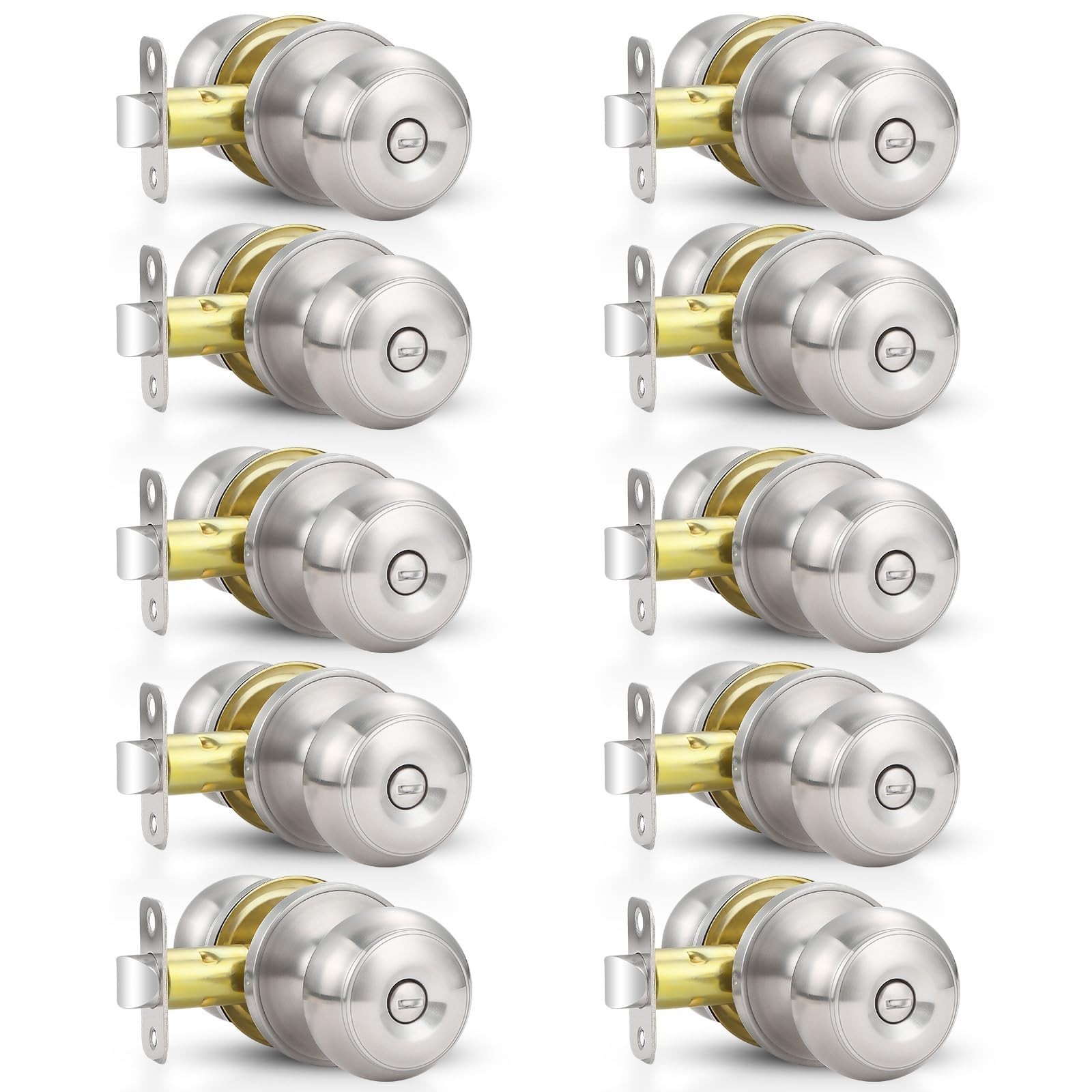 Estmoon 10 Pack Home Improvement Bed/Bath Room Door Knobs, Brushed Nickel Pri...