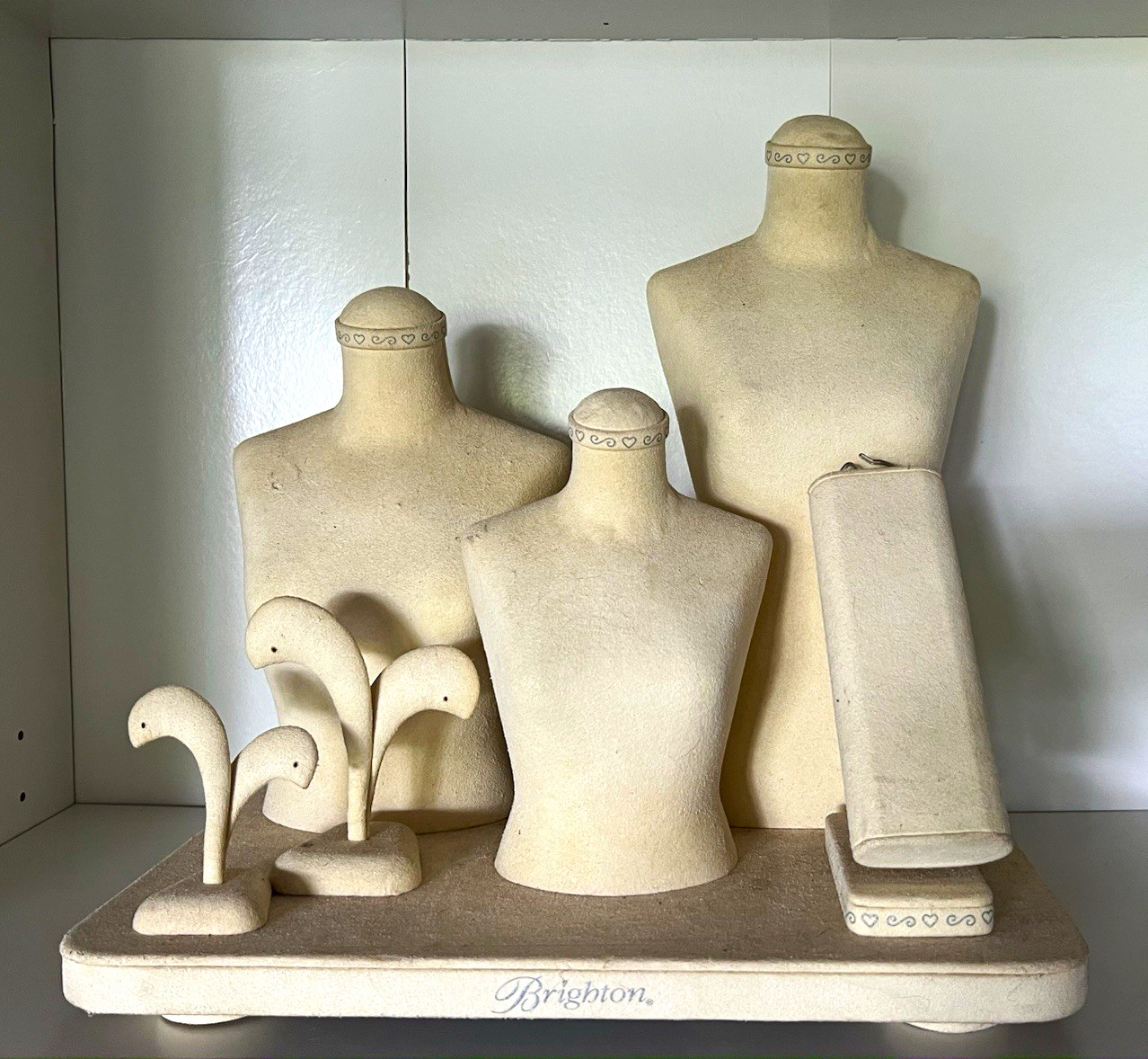 Vintage Brighton Sueded Cream Jewelry Display Set - Complete Piece
