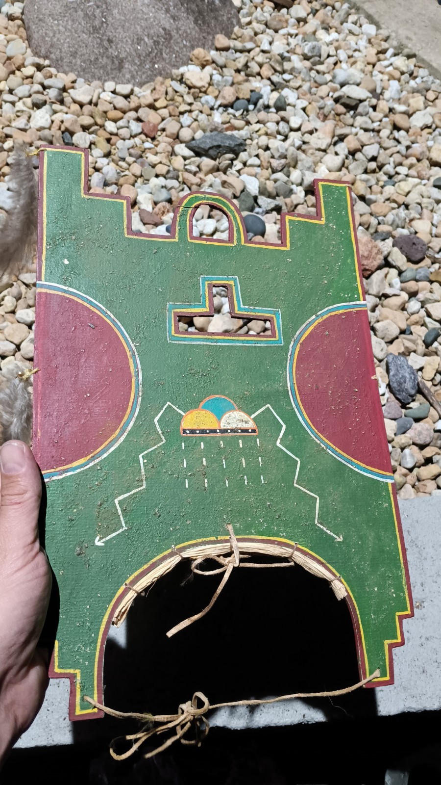 Rare Hopi Pueblo Polychrome Wooden Headdress Native American Painted Tableta Rare Hopi Pueblo Polychrome Wooden Headdress Native American Painted Tableta