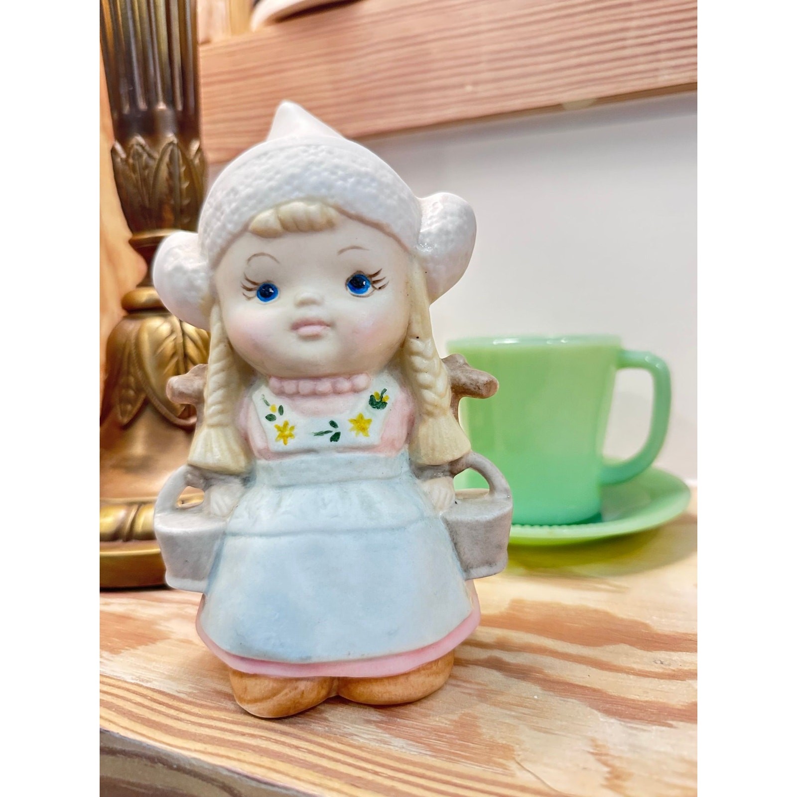 Vintage Dutch Girl Porcelain Figurine Water Buckets Pastel 6.5\