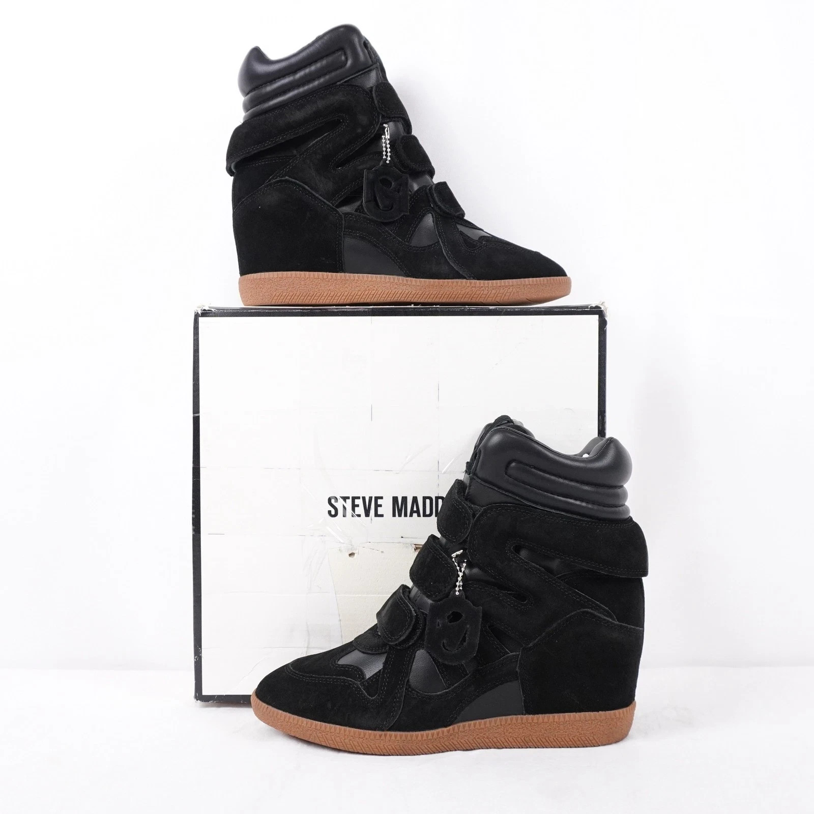 Steve Madden Mavis Women's Black Suede High Top Wedge Sneakers NEW