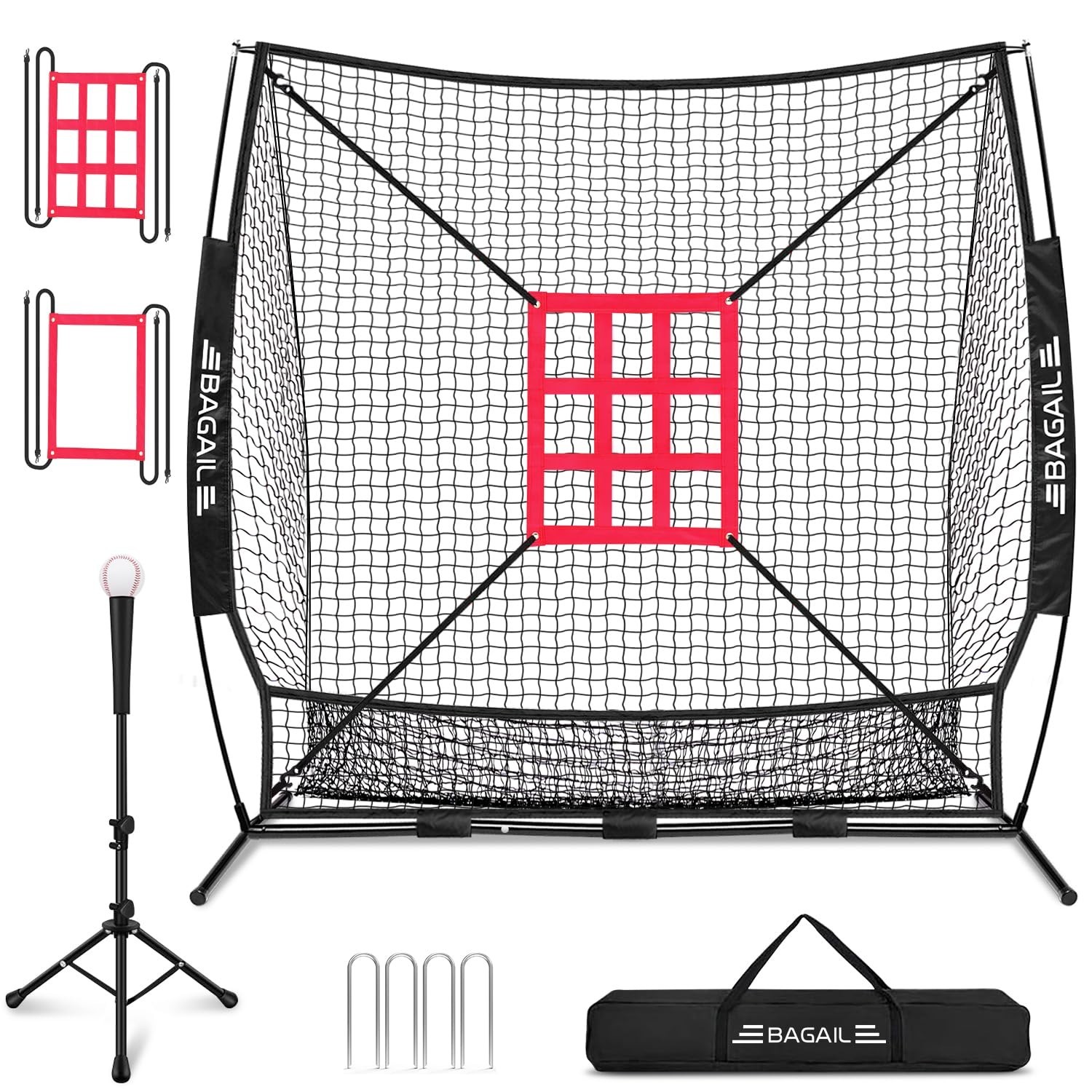 BAGAIL 7x7 ft Baseball & Softball Training Net Black Full Mouth Version