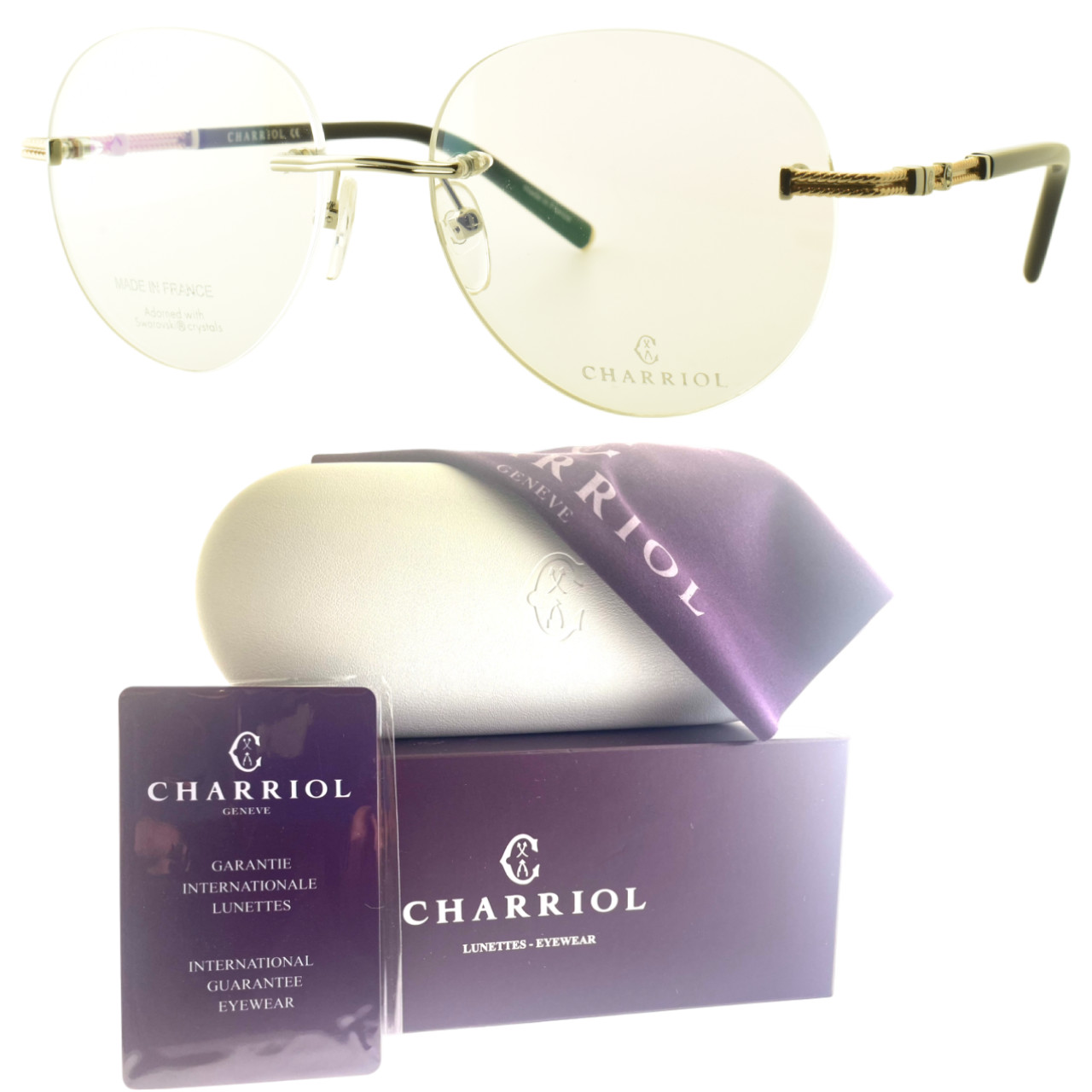 New Philippe Charriol PC71043C02 Shiny Silver Metal Round Optical Frame Eyeglass