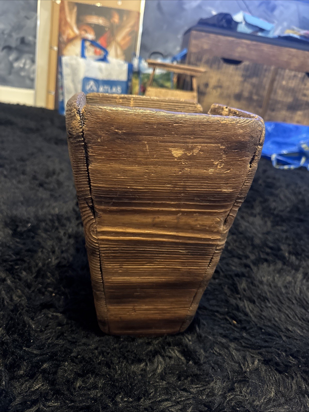 Antique Japanese Wooden Hibachi Charcoal Brazier Zinc Liner Wabi Sabi Planter