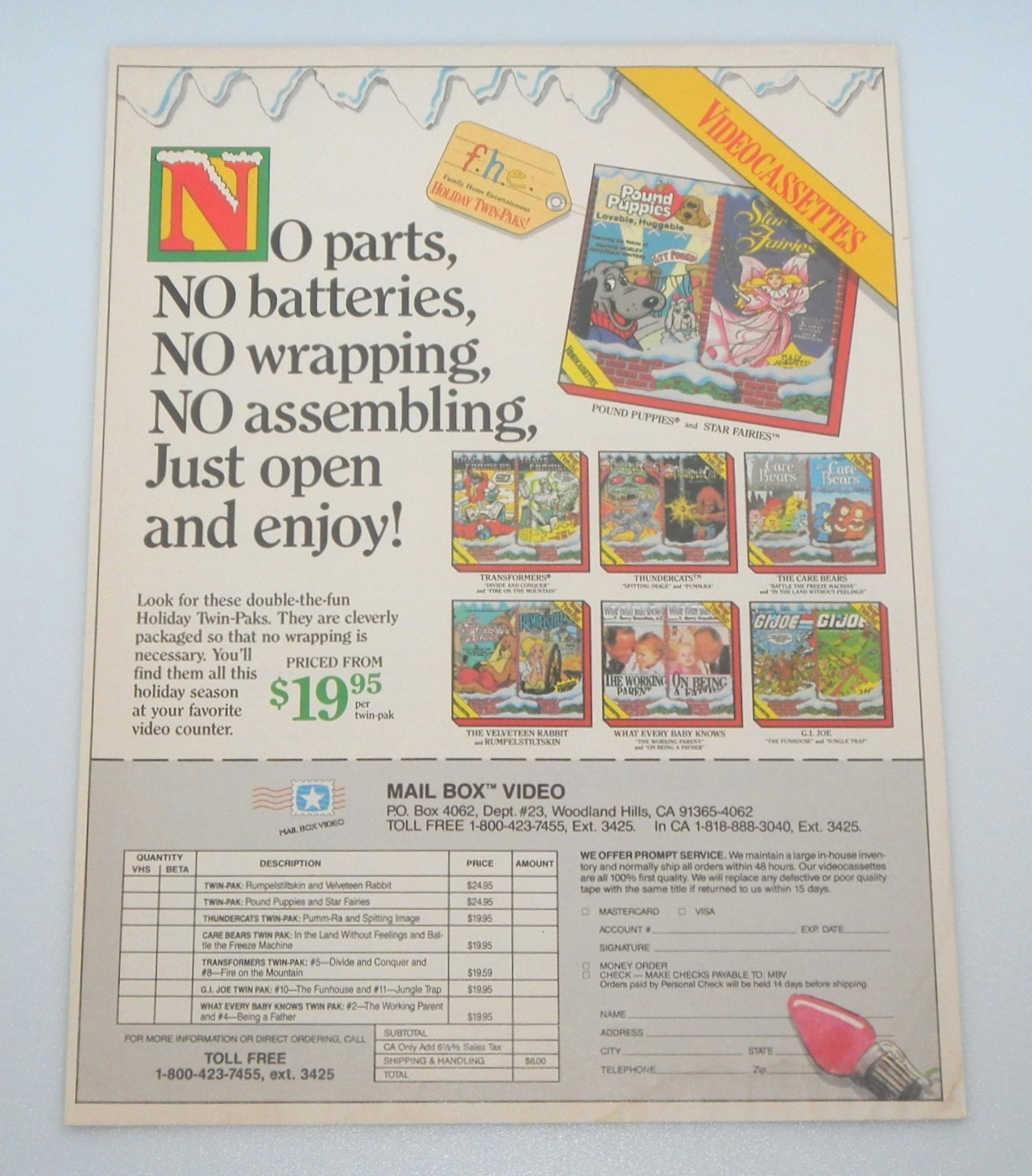 Vintage 1987 FHE Holiday VHS Twin Pack Magazine Ad Promo GI Joe Transformers