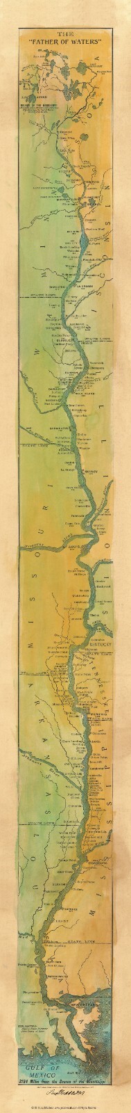 Father of Waters 1887 Mississippi River Map Poster - Wall Art Lake House Decor