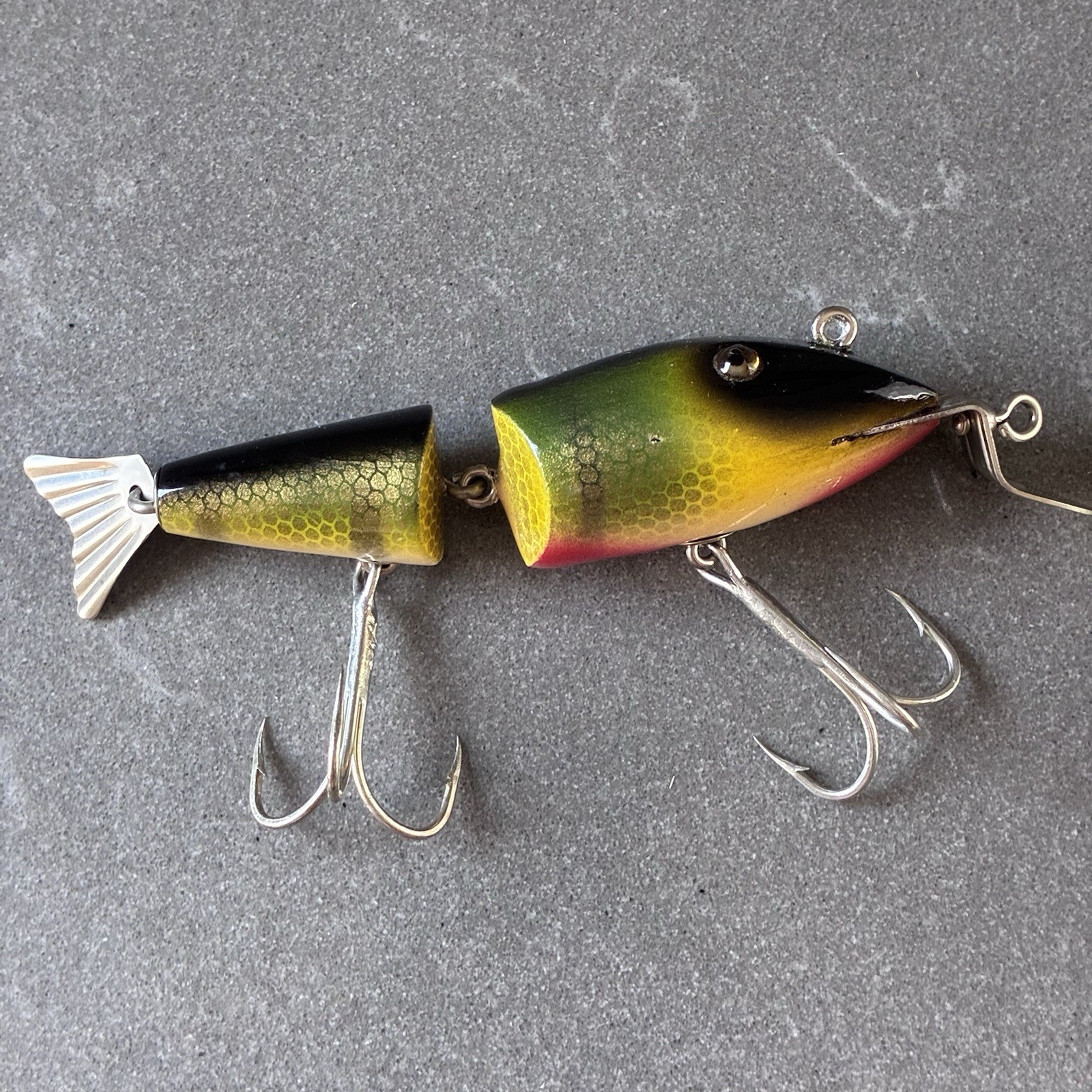 Vintage C.C.B.C.O Garrett Ind Wiggle Fish Perch Honeycomb Glass Eye Fishing Lure