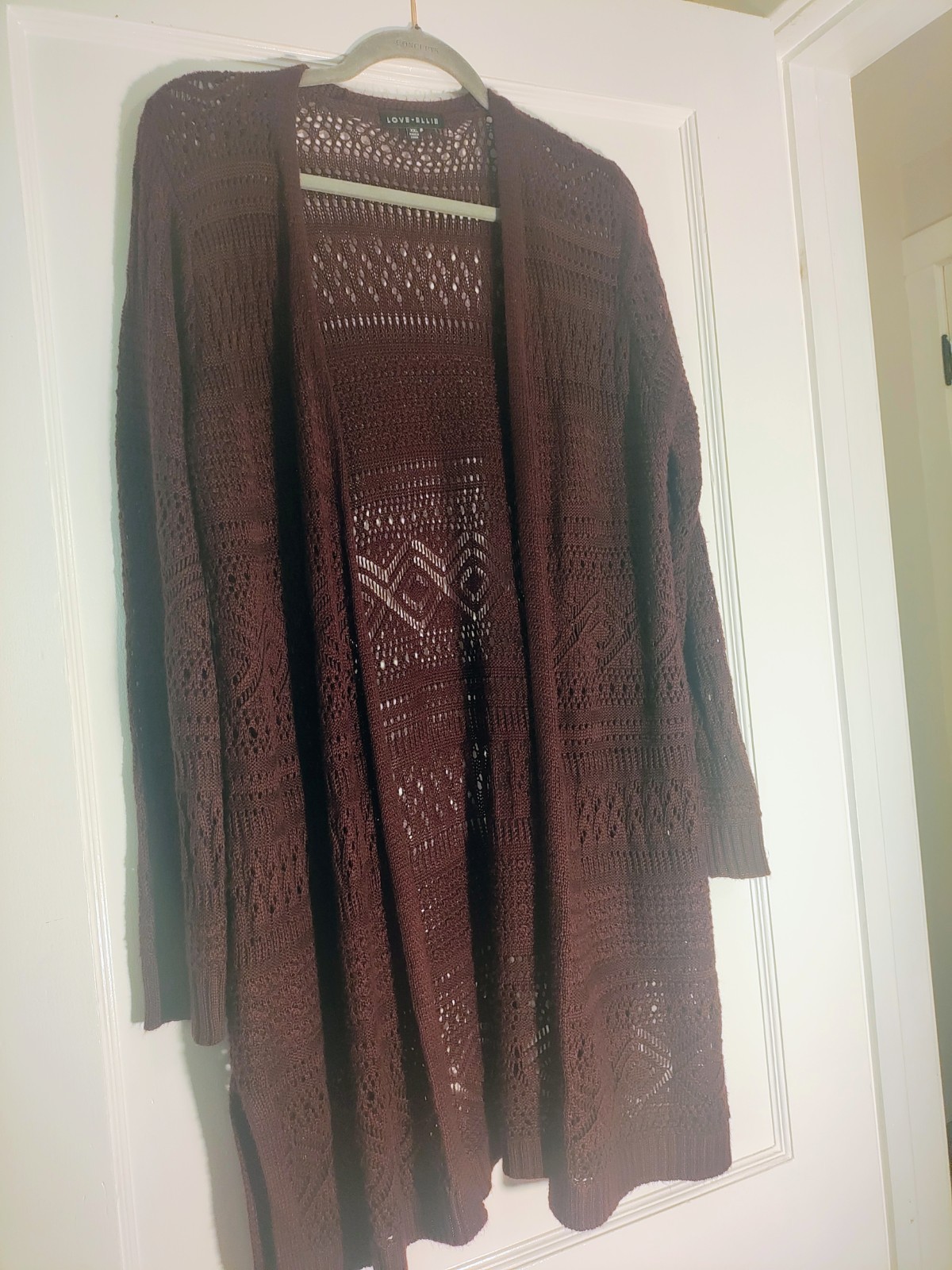 Love Ellie 2XL Burgundy Open Knit Duster Cardigan Boho Pointelle Sweater