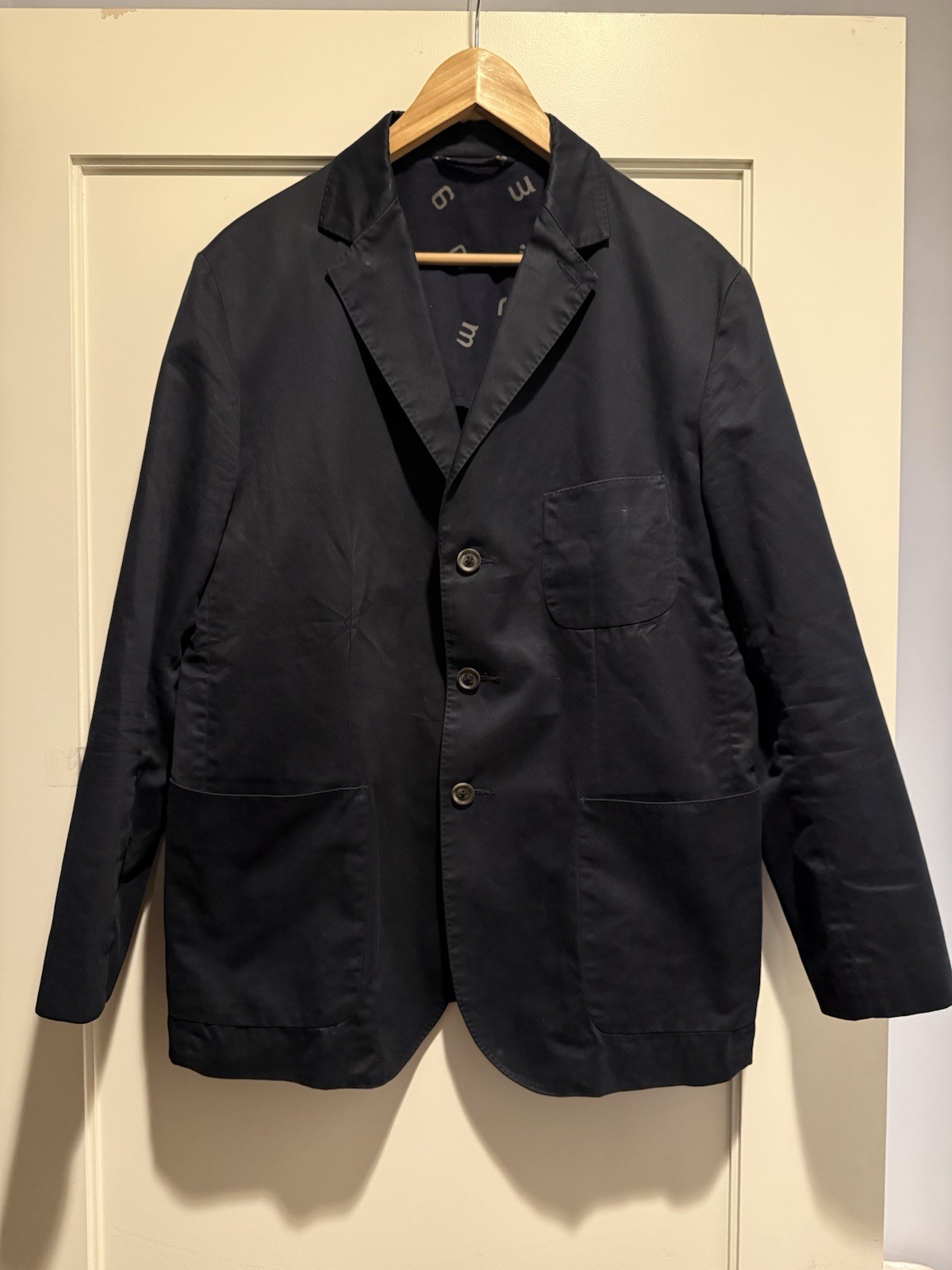 45R 45rpm Mens Navy 3-Button Cotton Gabardine Jacket Made in Japan Sz 5, US Sz L