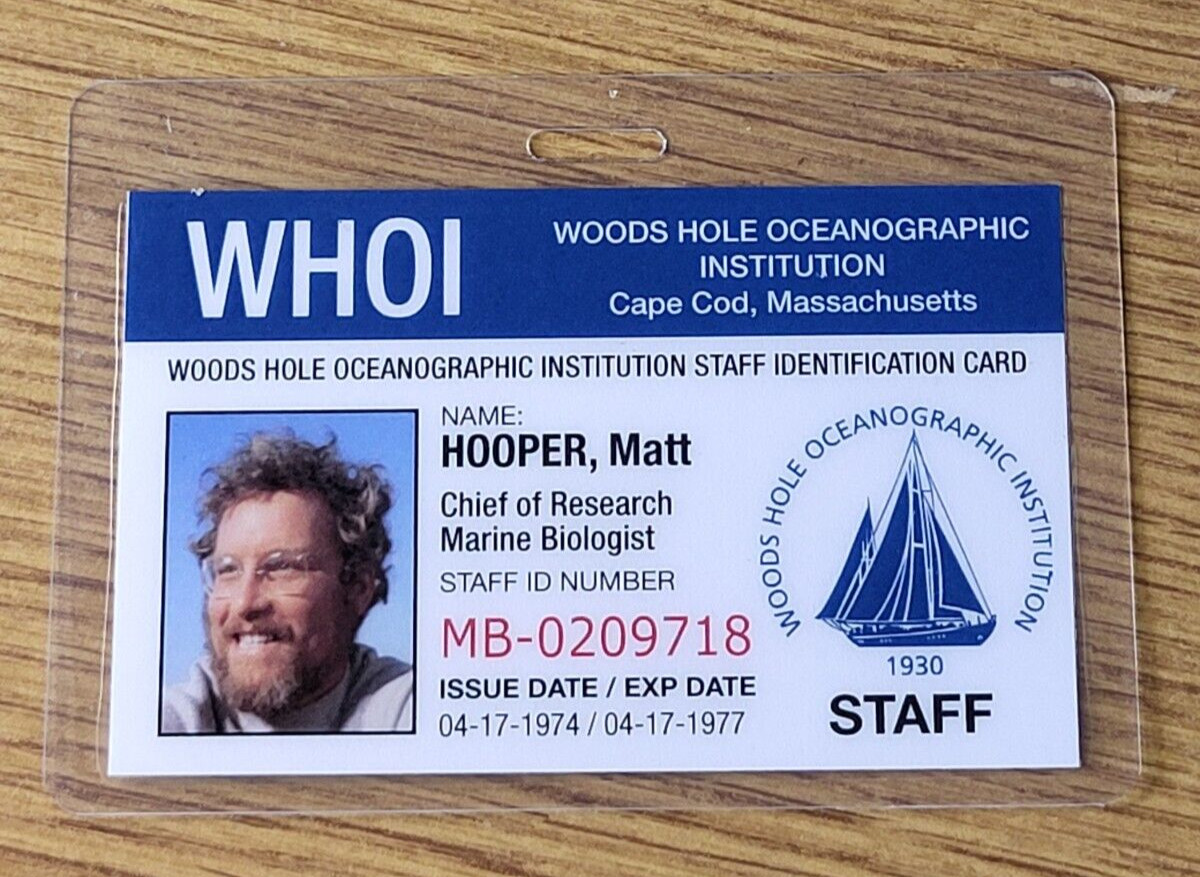 Jaws ID Badge-WHOI Matt Hooper costume cosplay prop