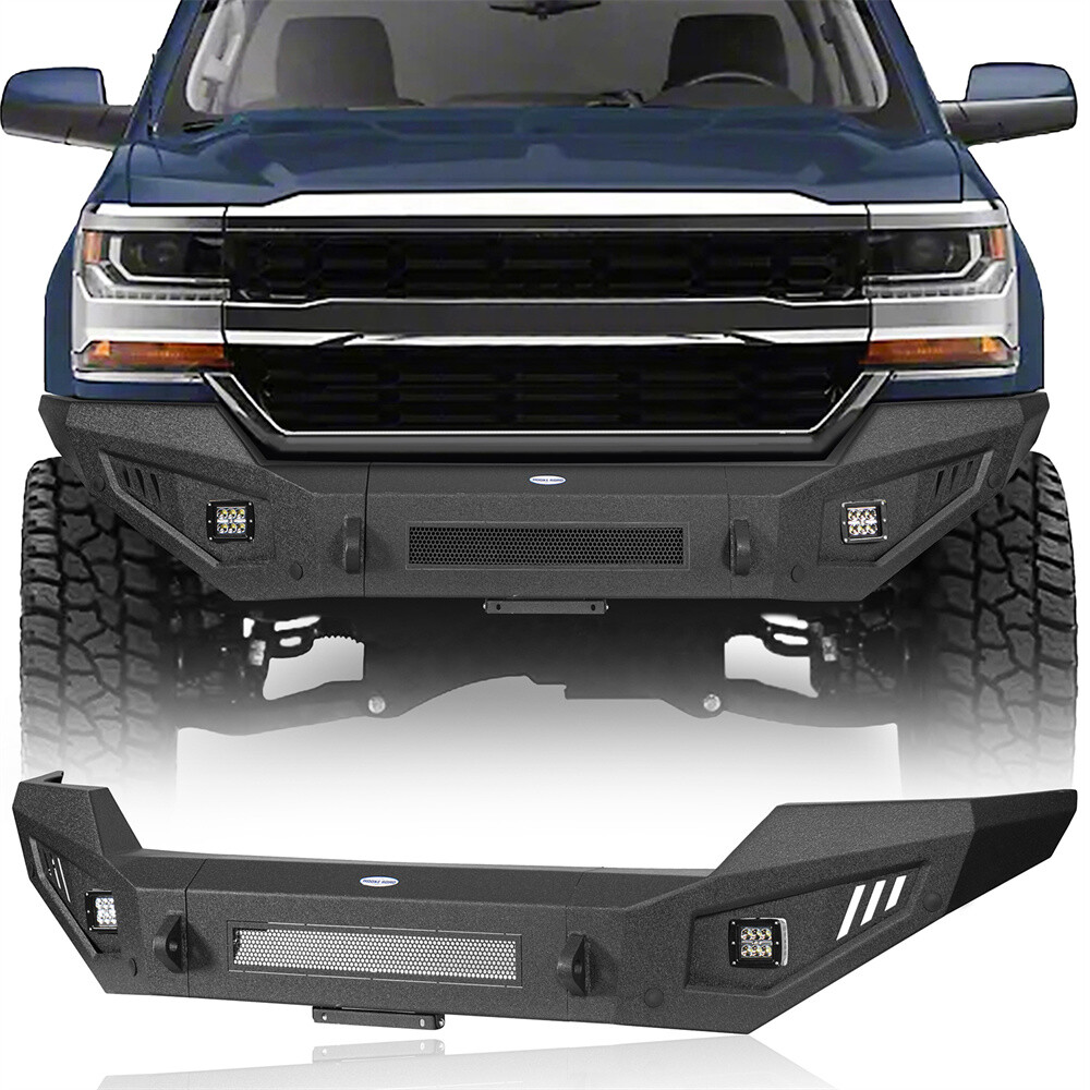 Fit 2016-2018 Chevy Silverado 1500 Heavy Duty Steel Front Bumper w/ LED Light