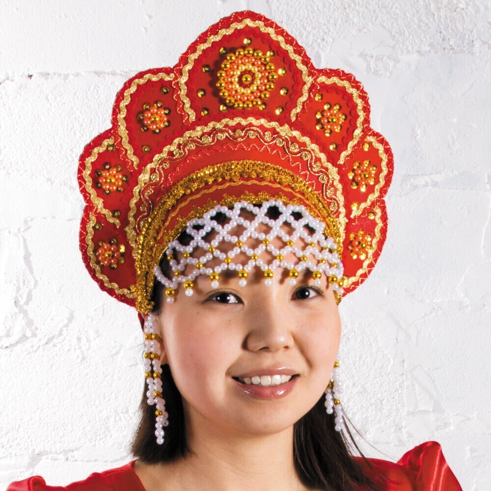 Red Kokoshnik Traditional Russian Folk Costume Headdress Kids / Adults