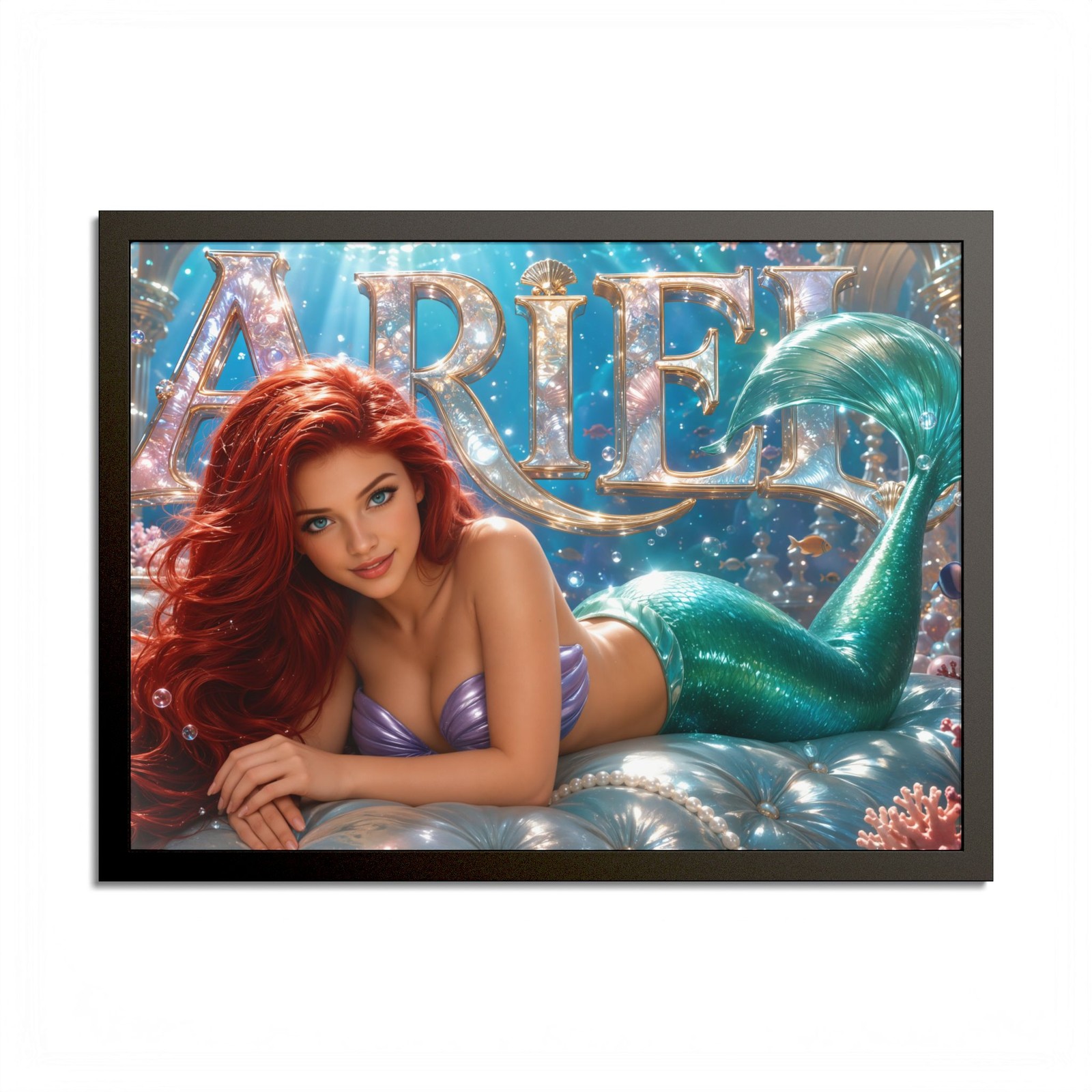 Pinewood Framed Art Ariel Fantasy Princess Wall Print Collector Decor