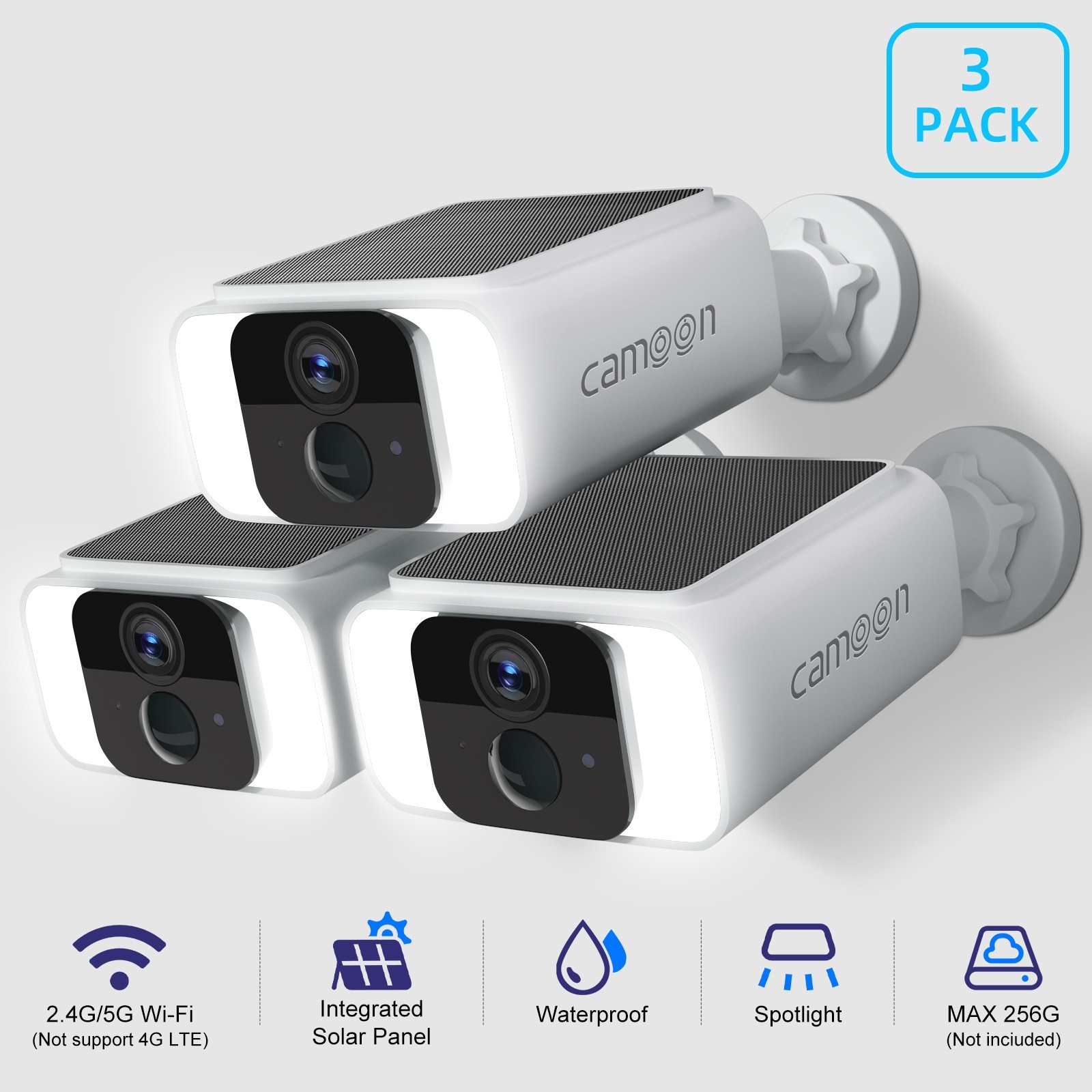 3-Pack 100%Wireless Solar Security Camera Outdoor Stable WiFi6,2-Way Talk