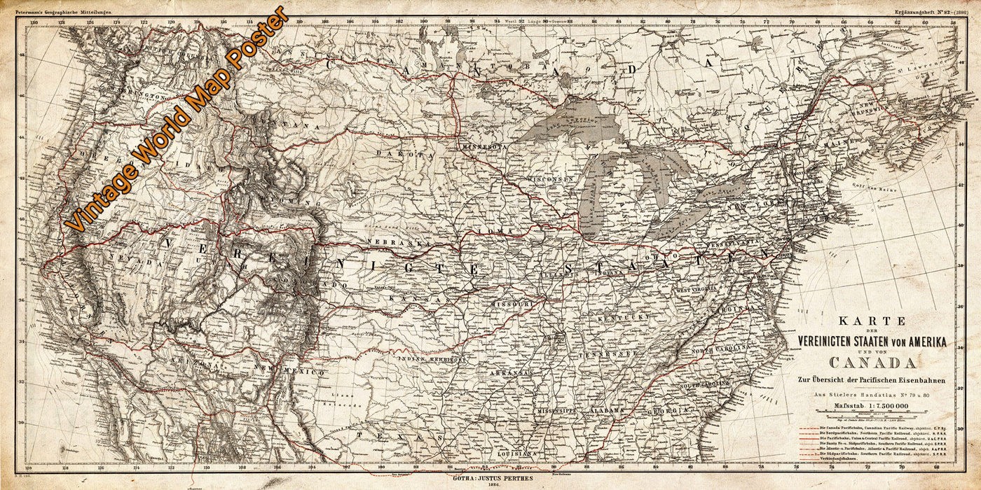1884s Vintage World Map Reproduction Old Style Poster Print 20 x 40 Inch #004