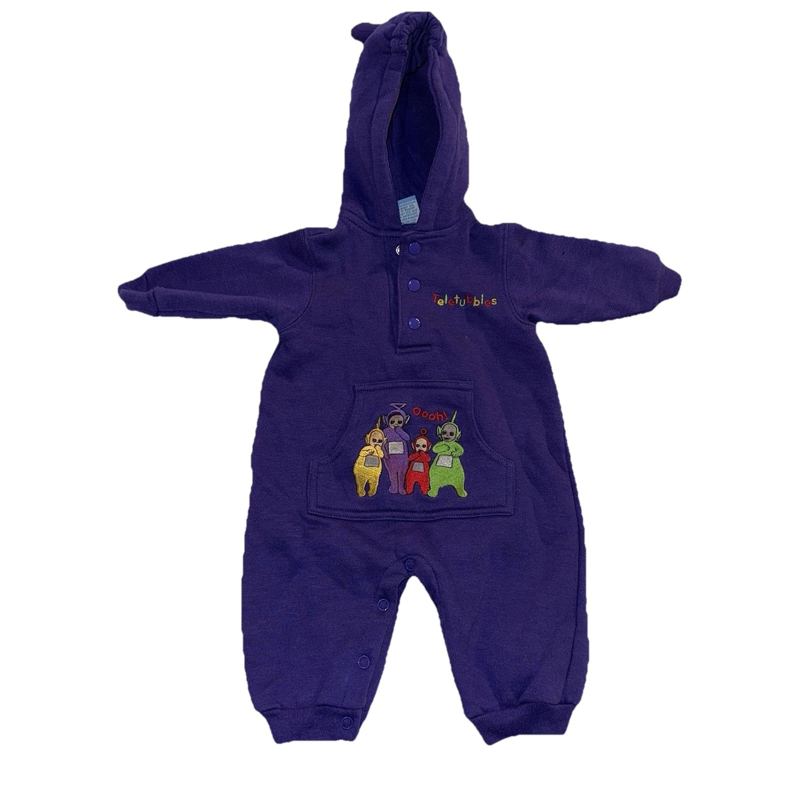 Vintage Teletubbies Baby Romper Tinky-Winky One Piece Hoodie Purple 3/6m EUC Vintage Teletubbies Baby Romper Tinky-Winky One Piece Hoodie Purple 3/6m EUC