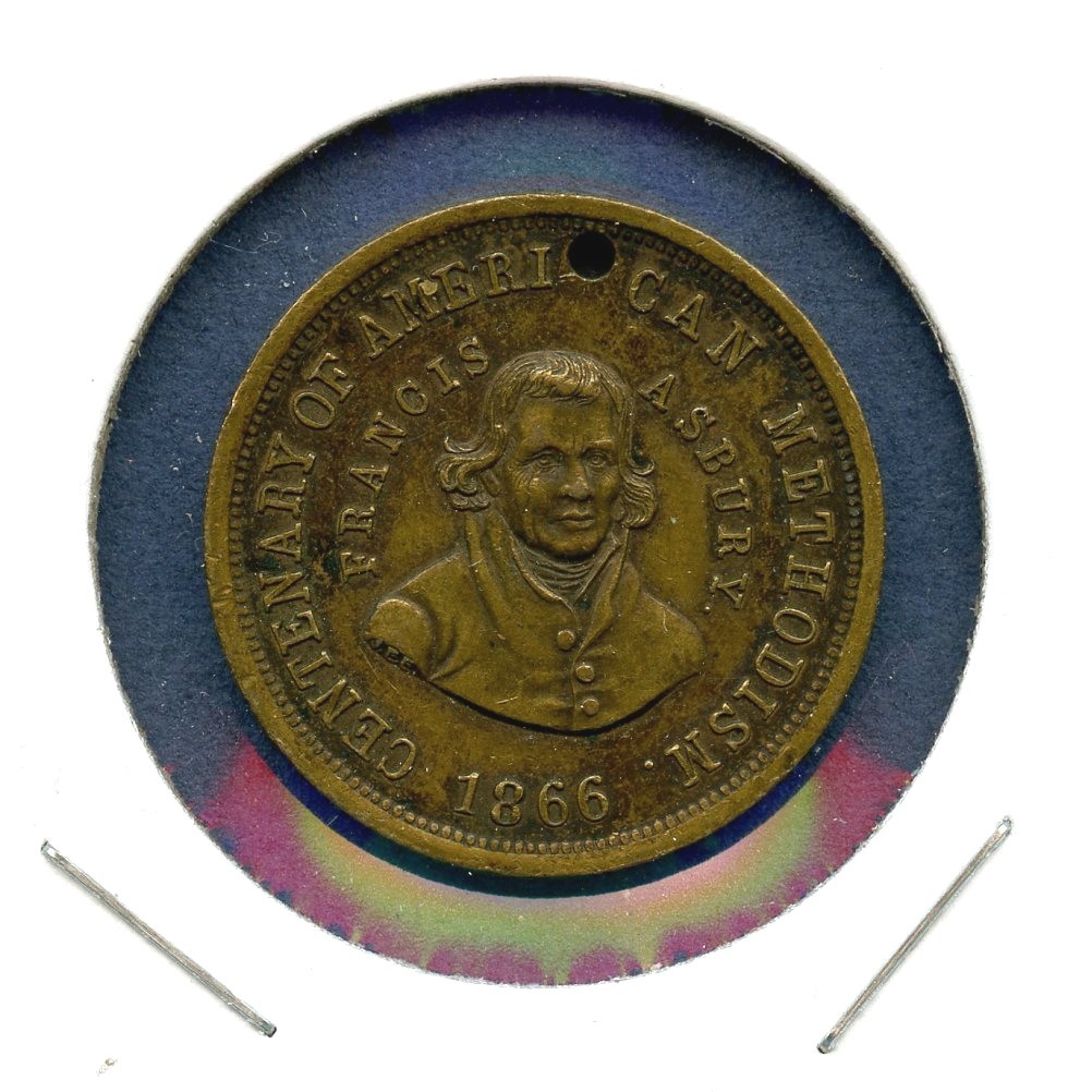 1866 Centenary of American Methodism Children's Medal 29mm Holed Token 1866 Centenary of American Methodism Children's Medal 29mm Holed Token
