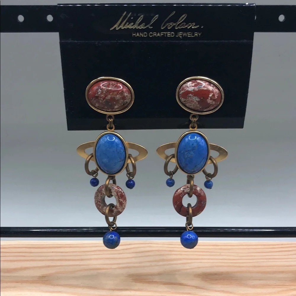 Michael Golan Vintage Real Stone Long Dangle Drop Statement Earrings Handcrafted Michael Golan Vintage Real Stone Long Dangle Drop Statement Earrings Handcrafted