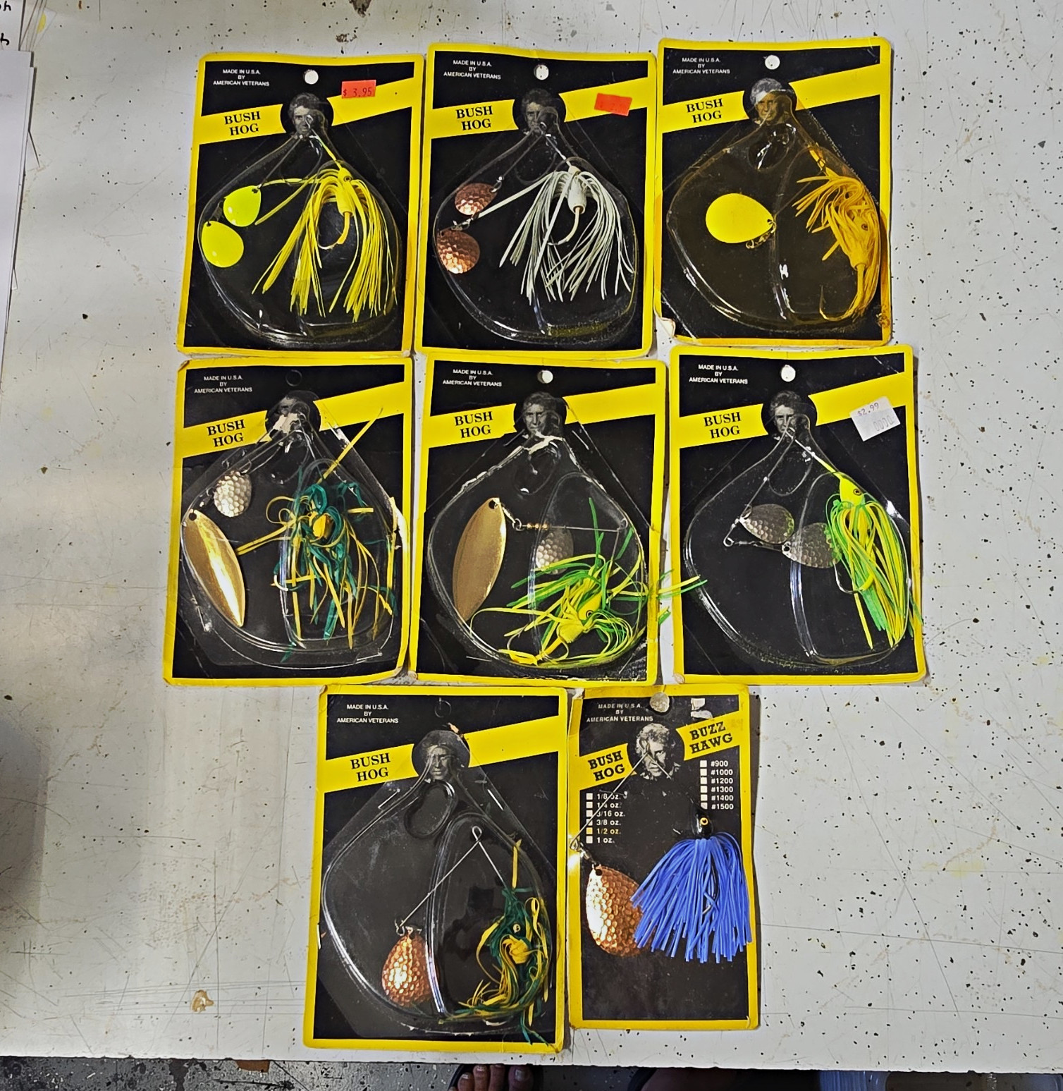 Vintage Bush Hog Spinnerbait & Buzz Hawg Lure Lot (8) NOS NIP New On Card Bass