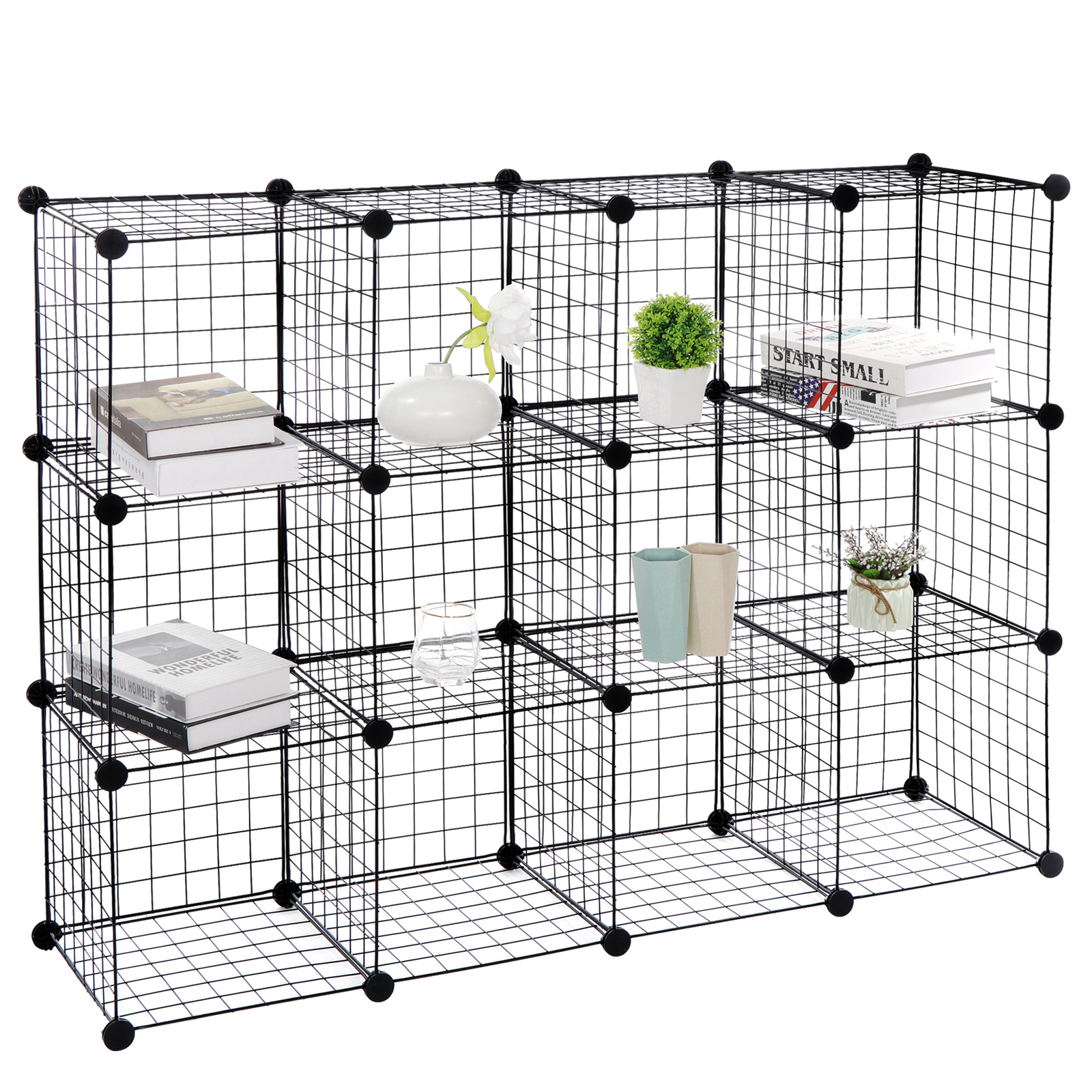 12 Cube Storage Shelf Wire Metal Grid DIY Modular Cabinet Bookcase Bookshelf 