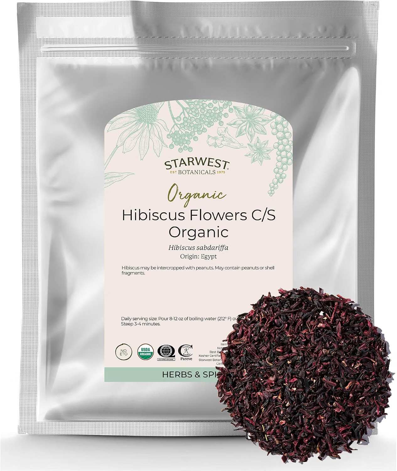 Starwest Botanicals Organic Hibiscus Flowers, Caffeine Free, Bulk 1 lb Bag Starwest Botanicals Organic Hibiscus Flowers, Caffeine Free, Bulk 1 lb Bag