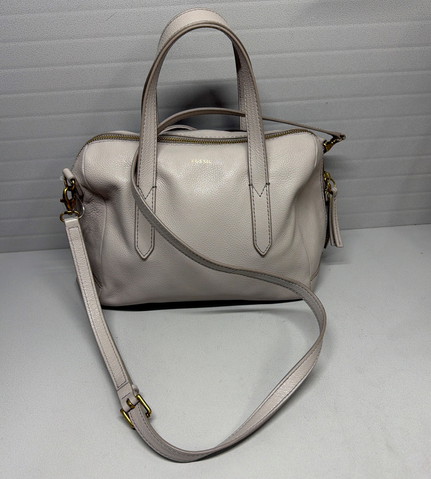 Fossil Sydney Chalky Gray Leather Small Satchel Shoulder Bag-Cute Fossil Sydney Chalky Gray Leather Small Satchel Shoulder Bag-Cute