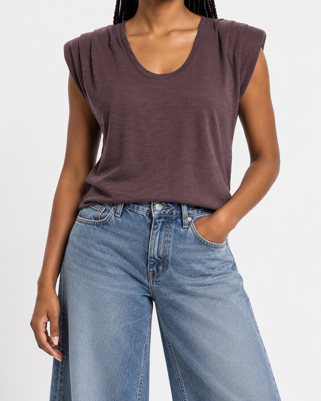NWOT Express Scoop Neck Padded Shoulder Tee Plum Size S