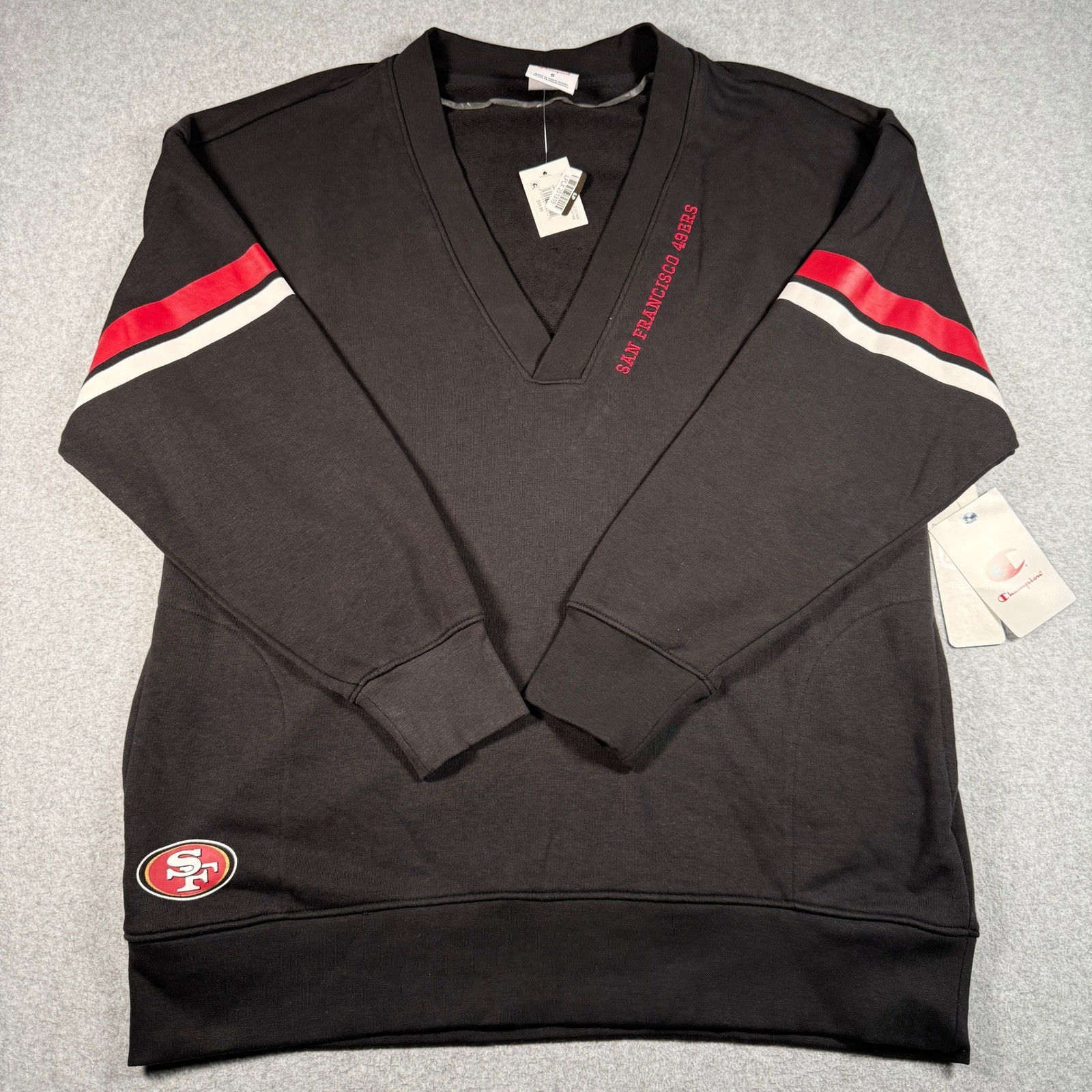 Champion San Francisco 49ers V-Neck Sweatshirt Black Red Small NWT
